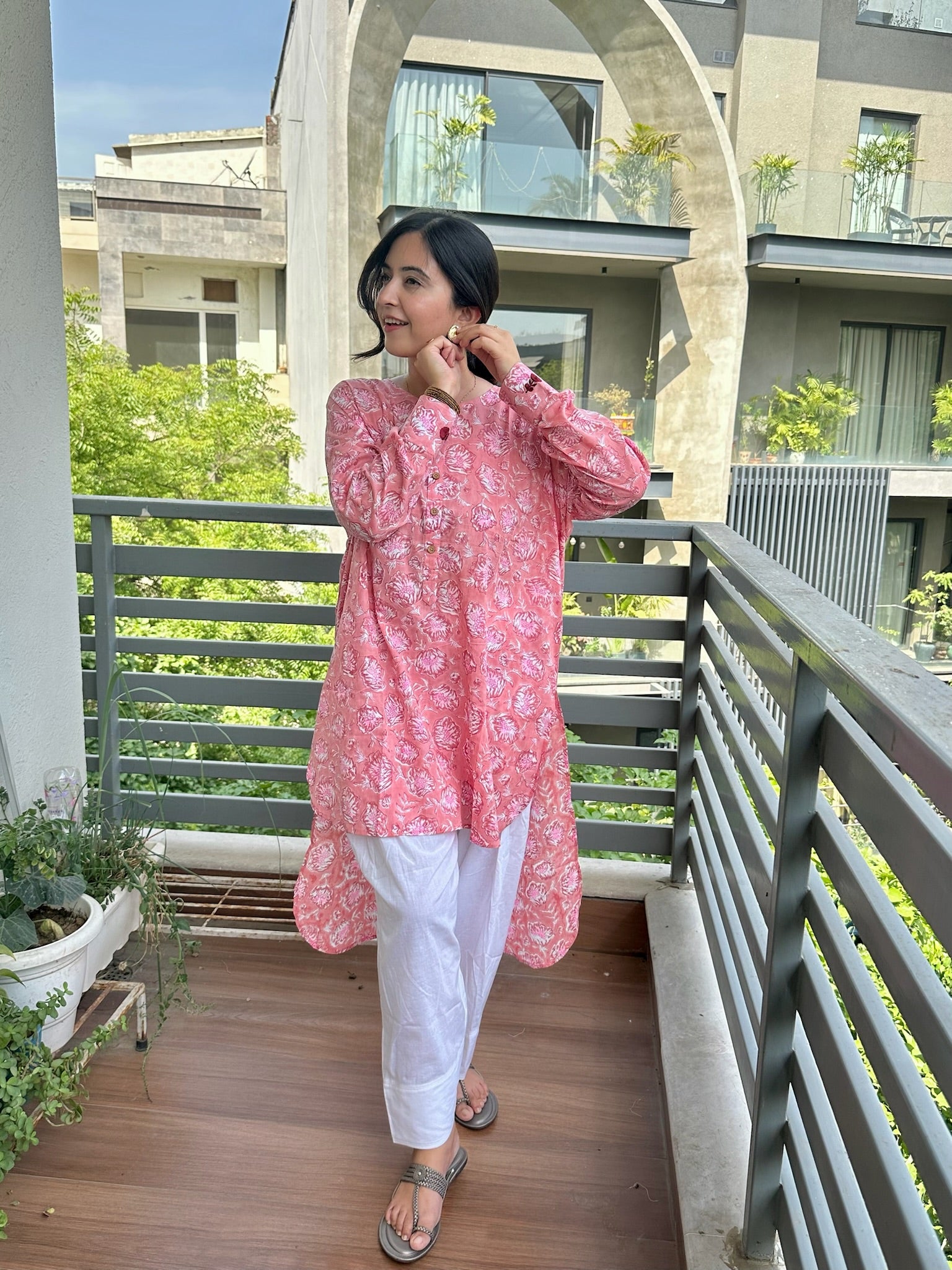 Peach Gul Mulmul Coord Set