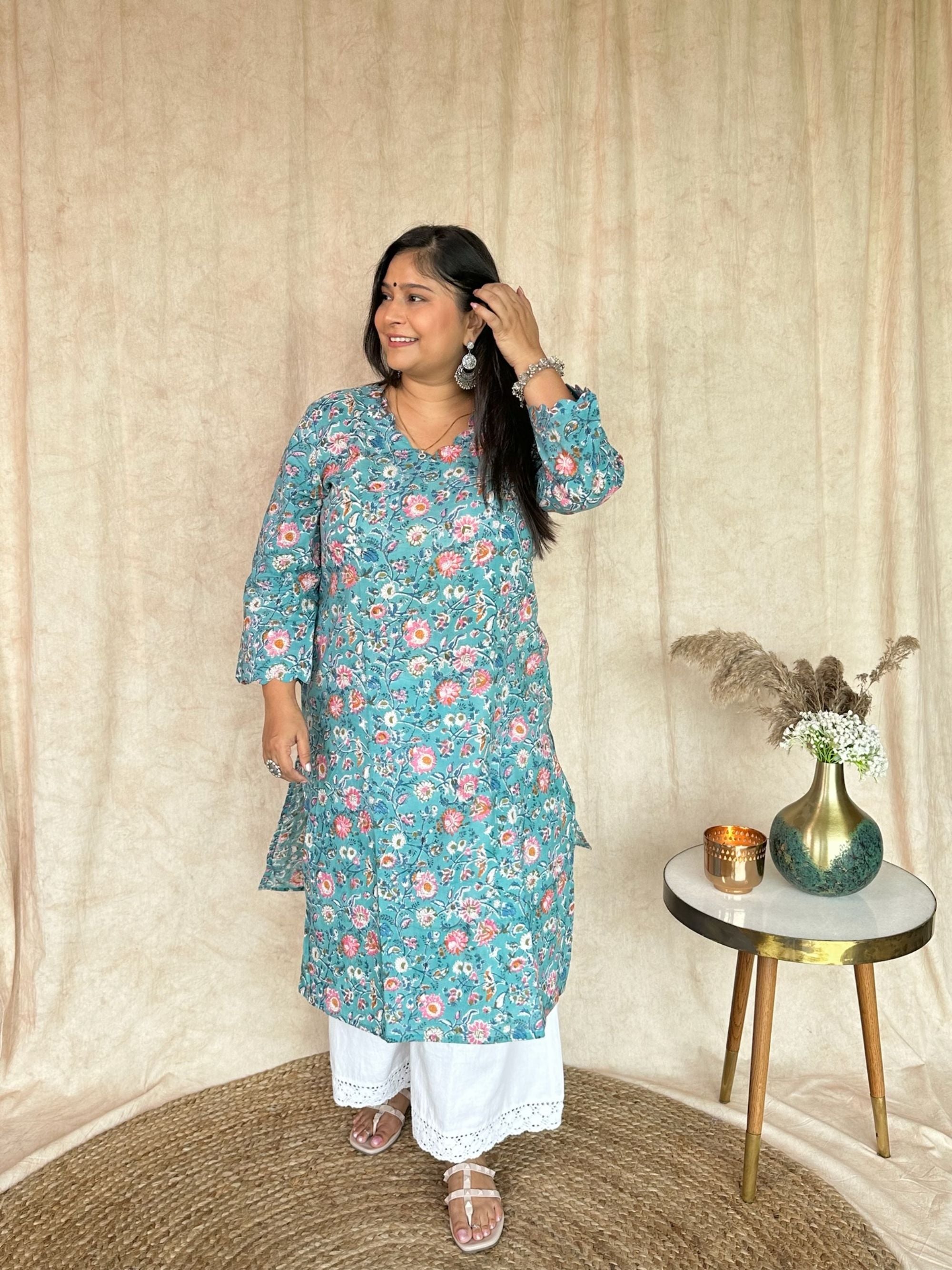 Hippie Blue Block Printed Long Kurta