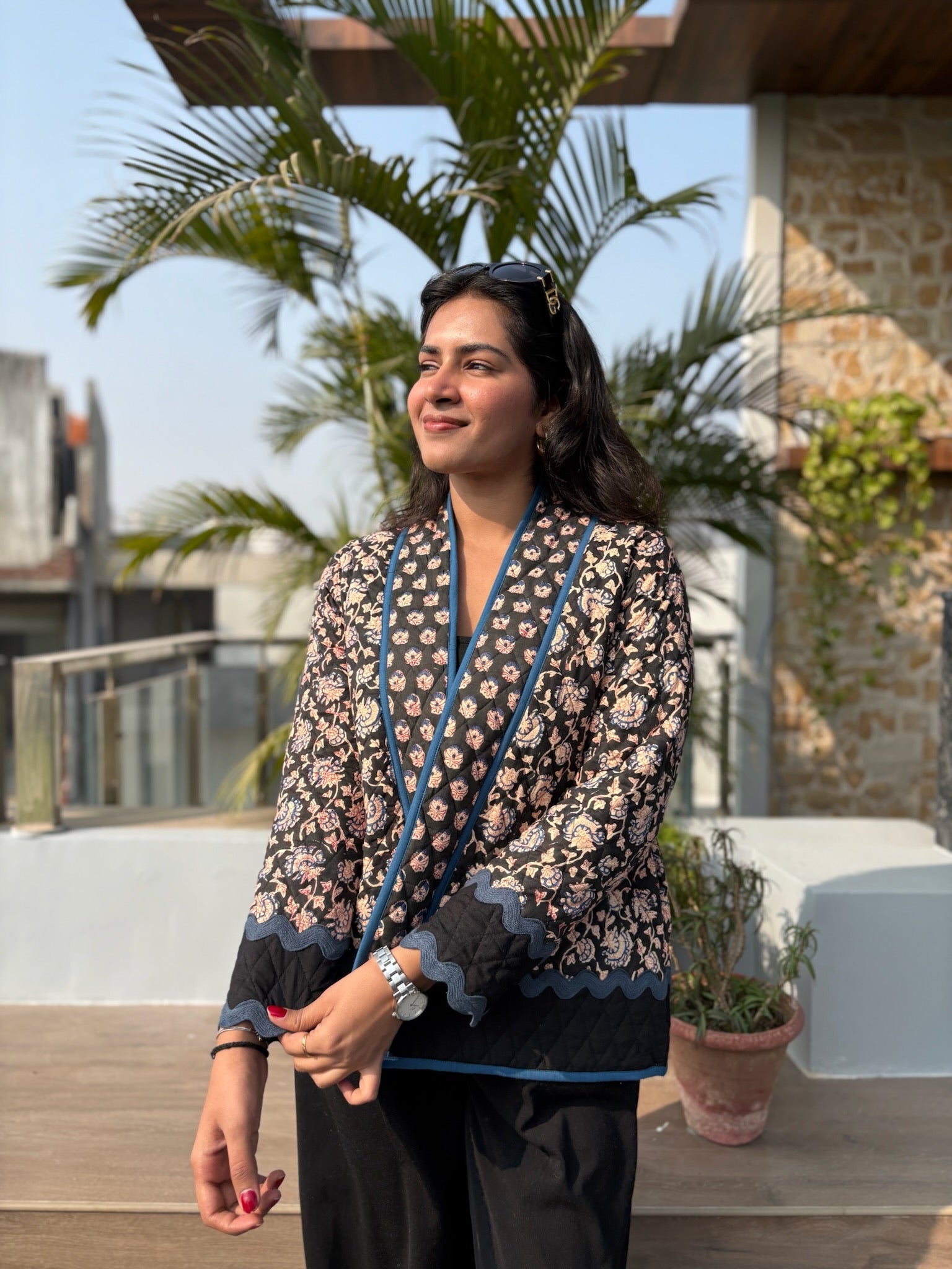 Indigo Black Quilted Shrug