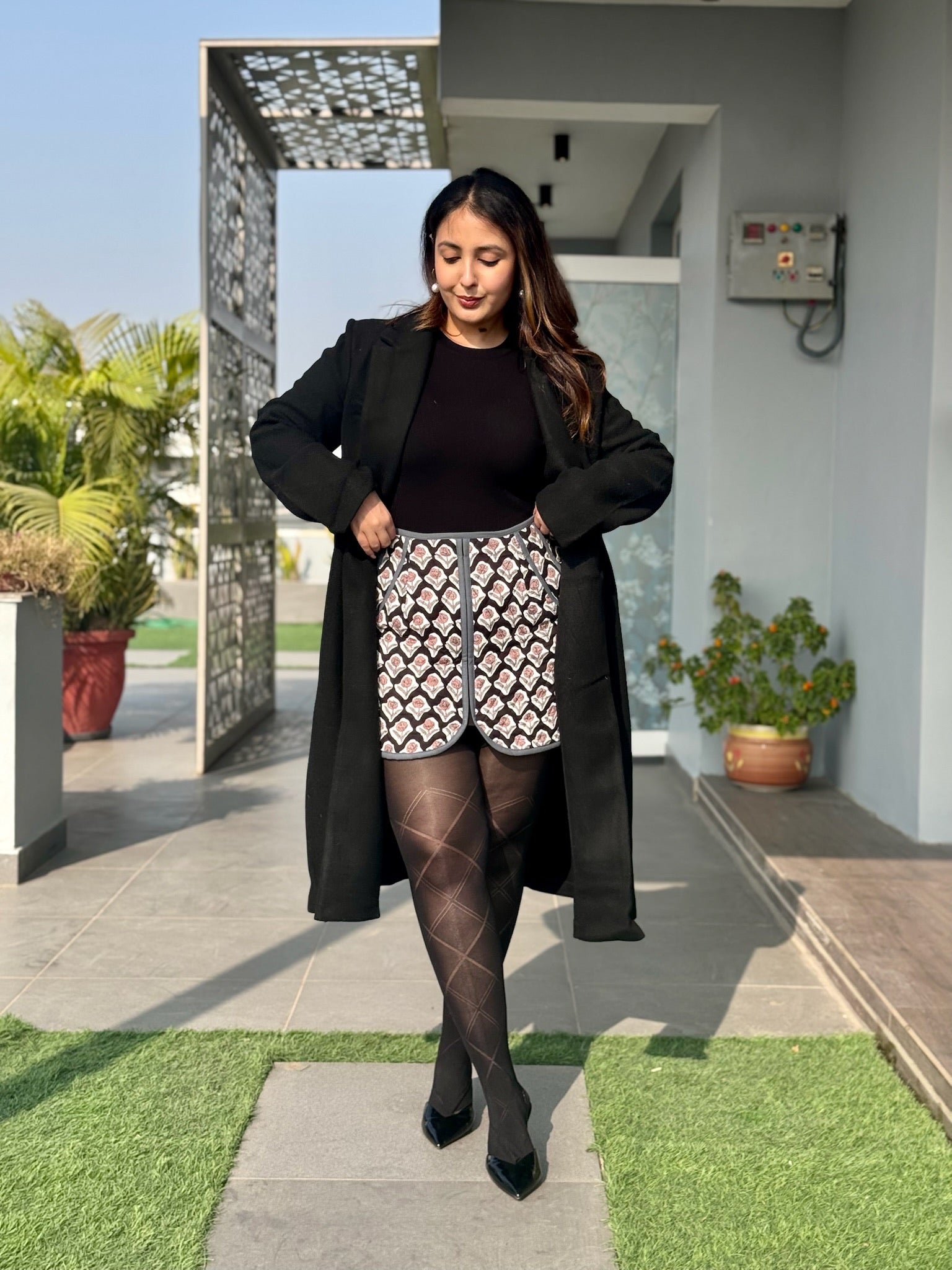 Charcoal Blue Quilted Skirt