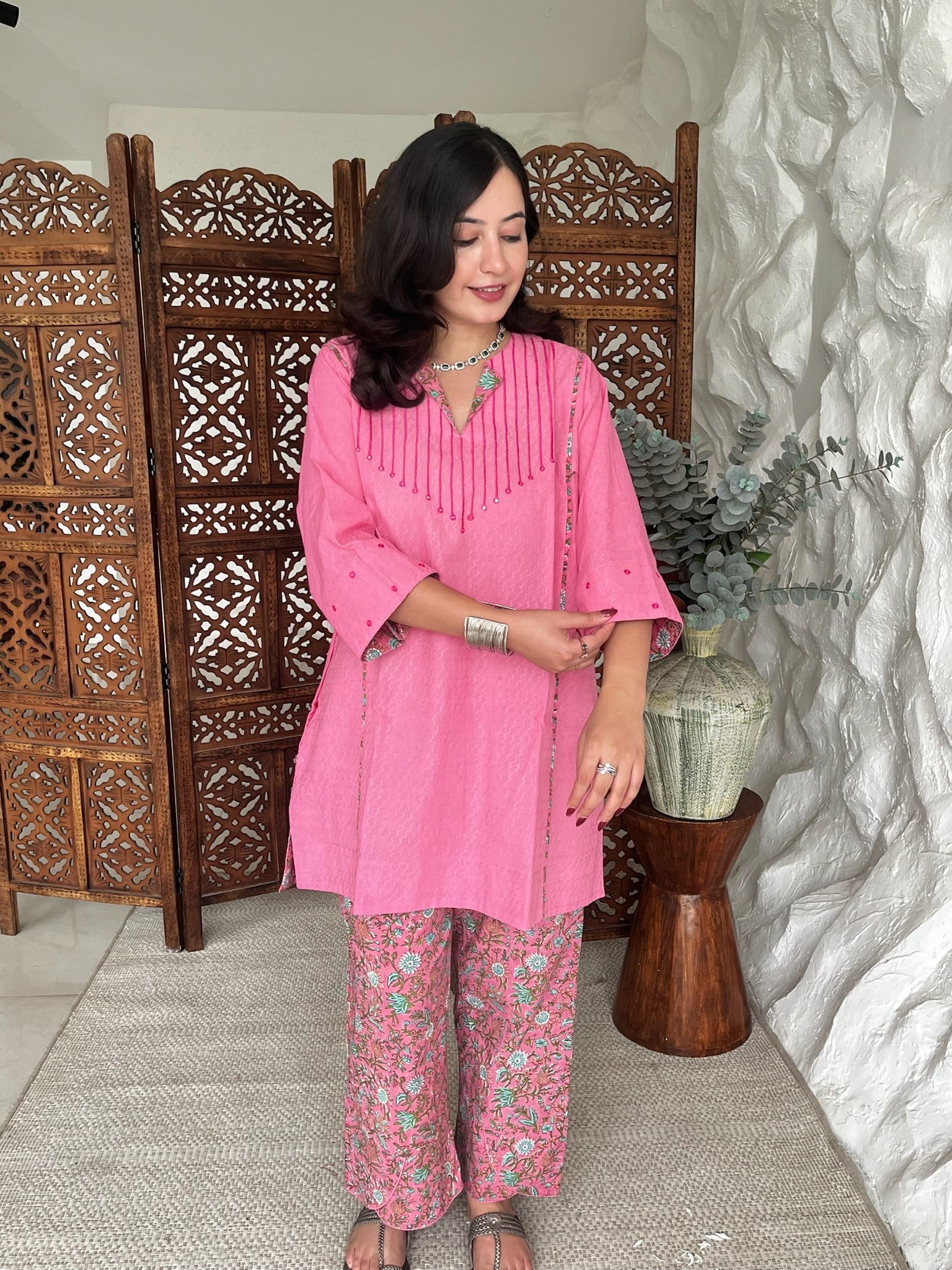 Sorbet Pink Short Dobby Co-Ord Set