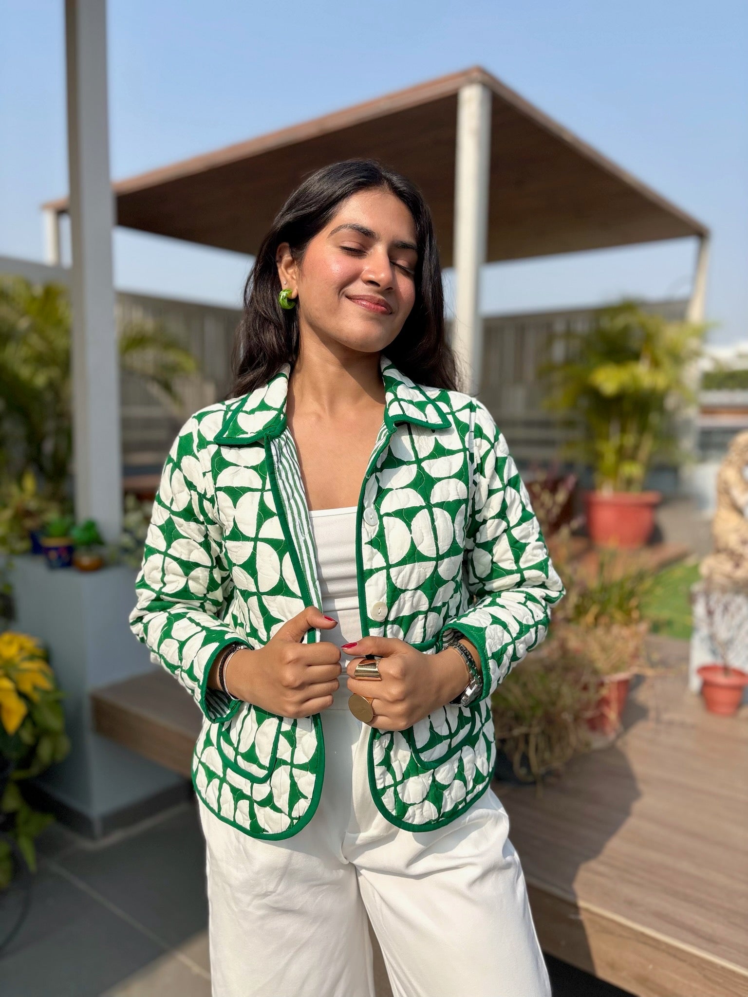 Geometric Green Bomber Jacket