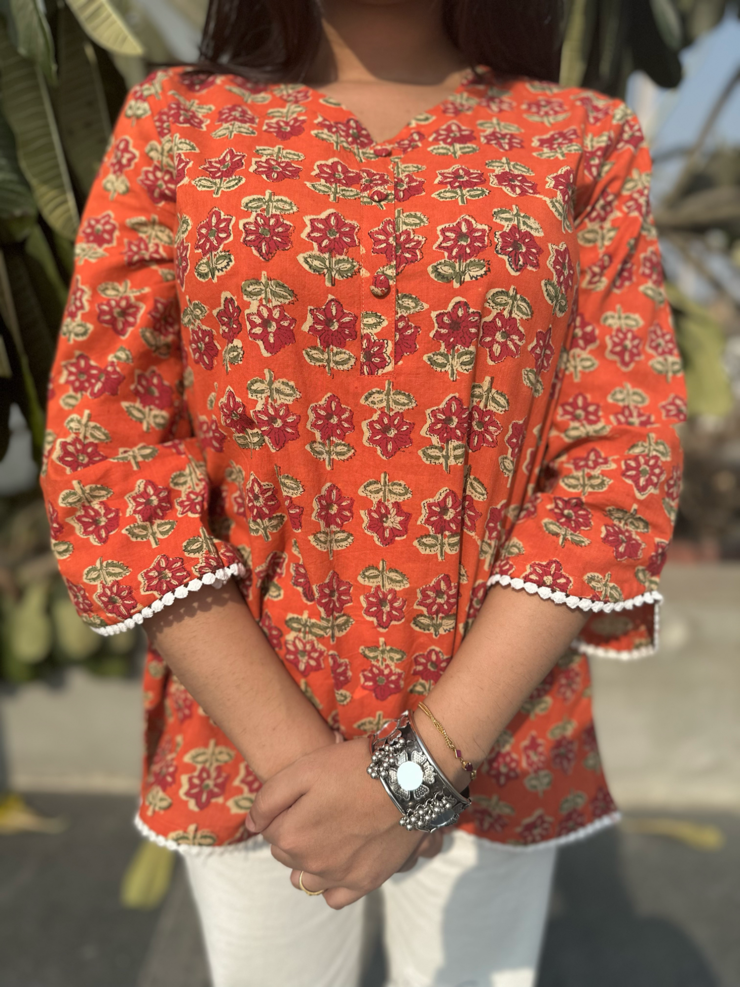 Marigold Orange Lace Short Kurti