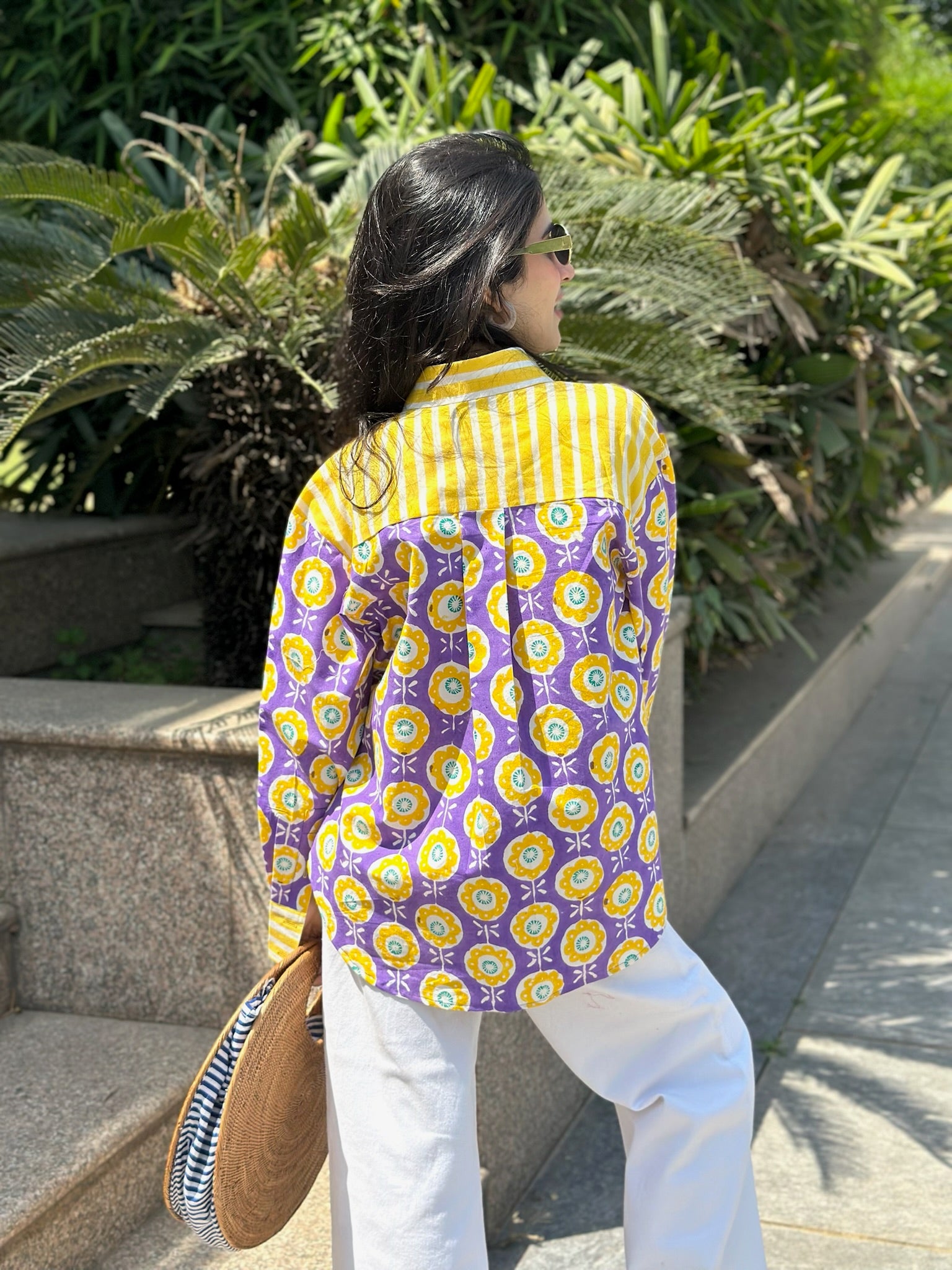 Abstract Floral Yellow Purple Shirt
