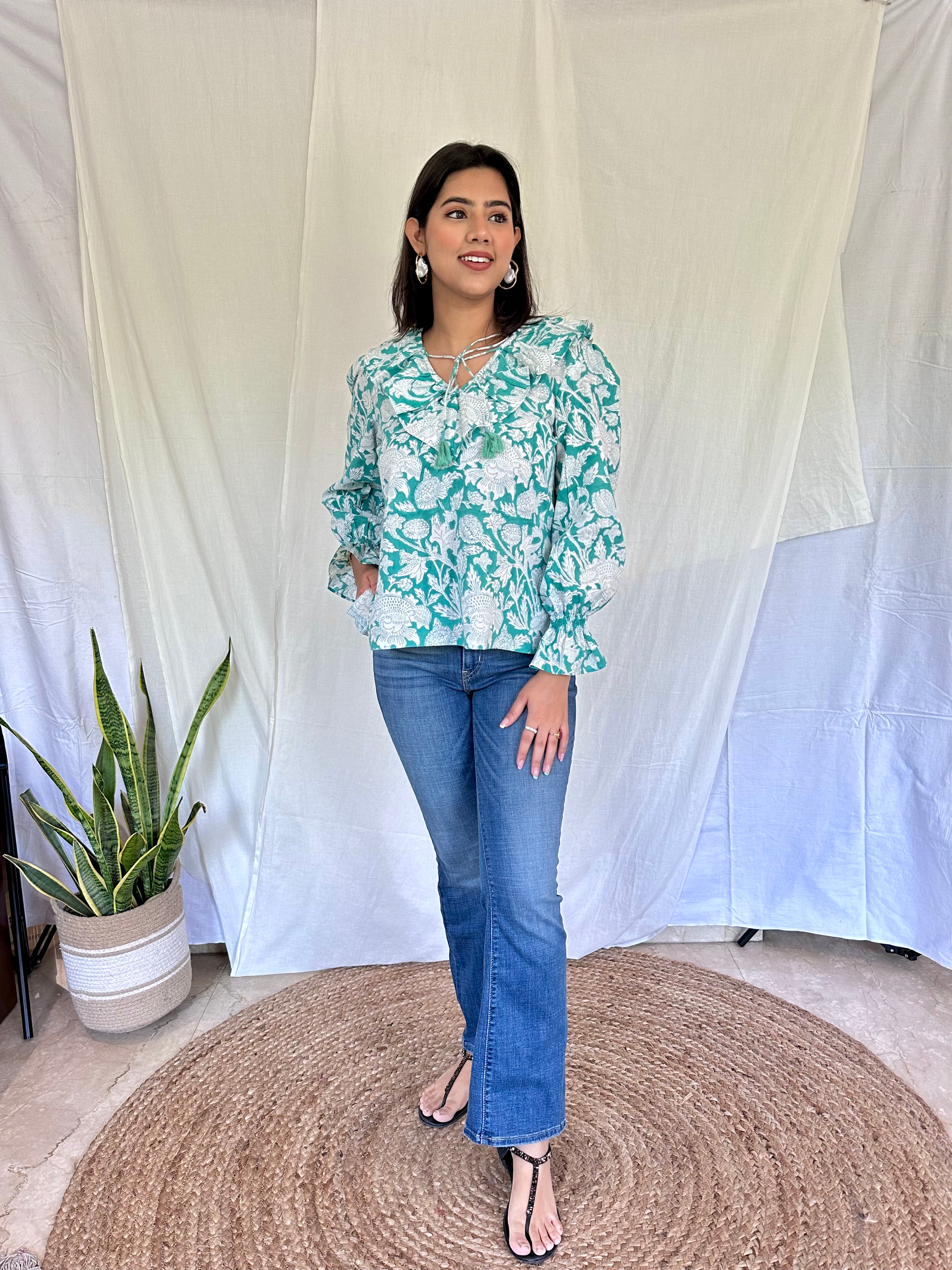 Jade Green Floral Top