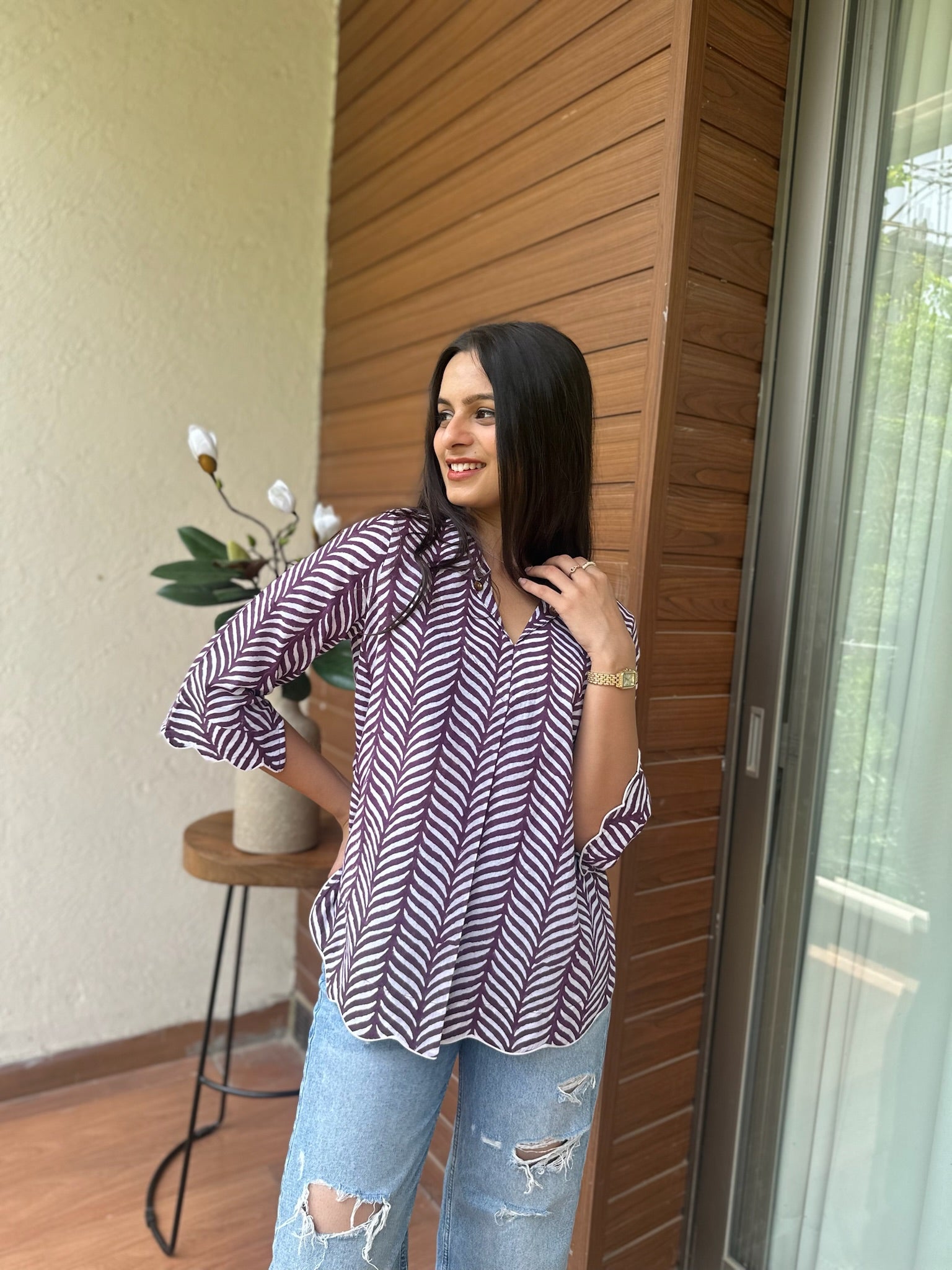 Purple Leaf Scallop Top