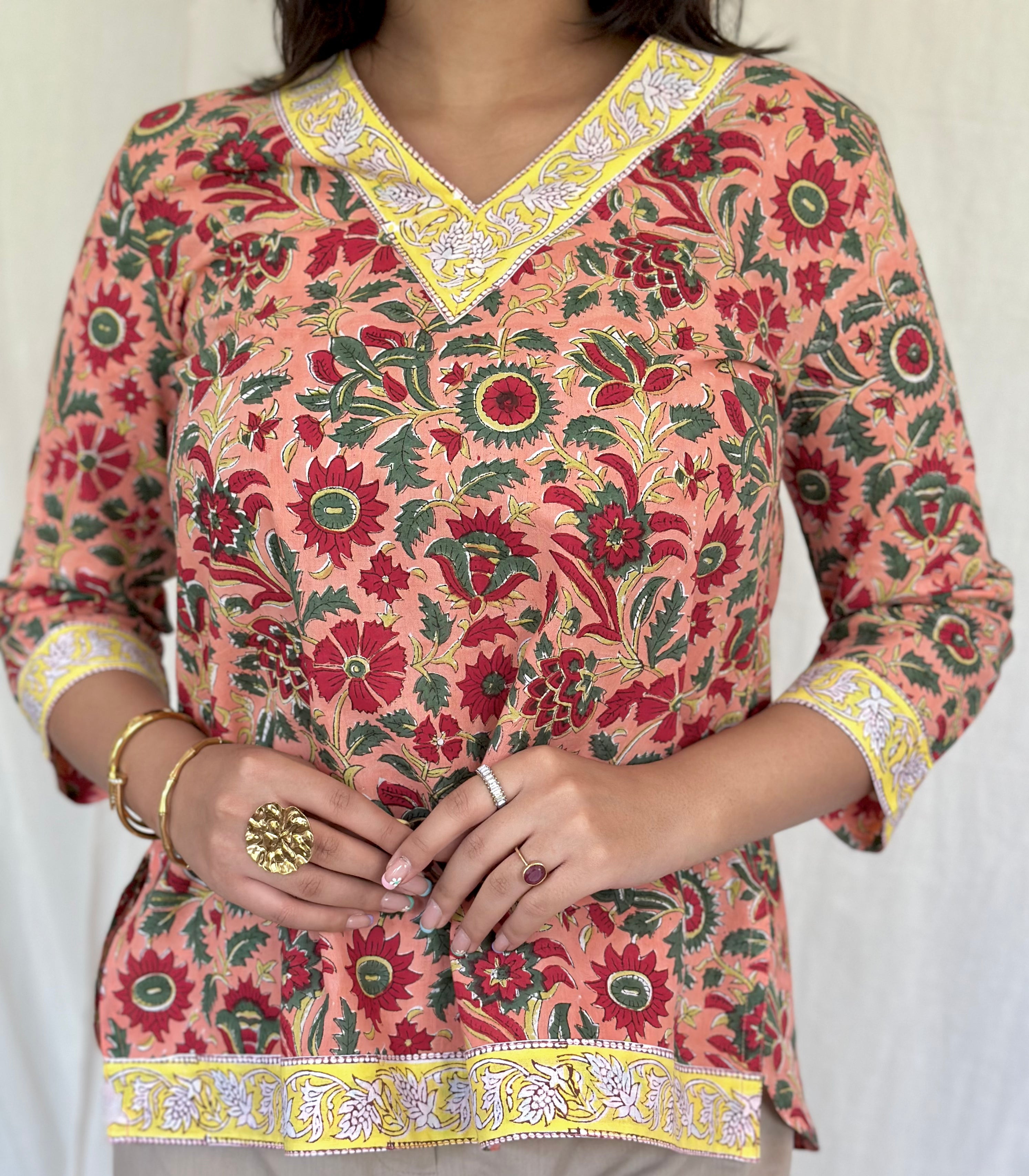 Pinks Coral Printed Kurti