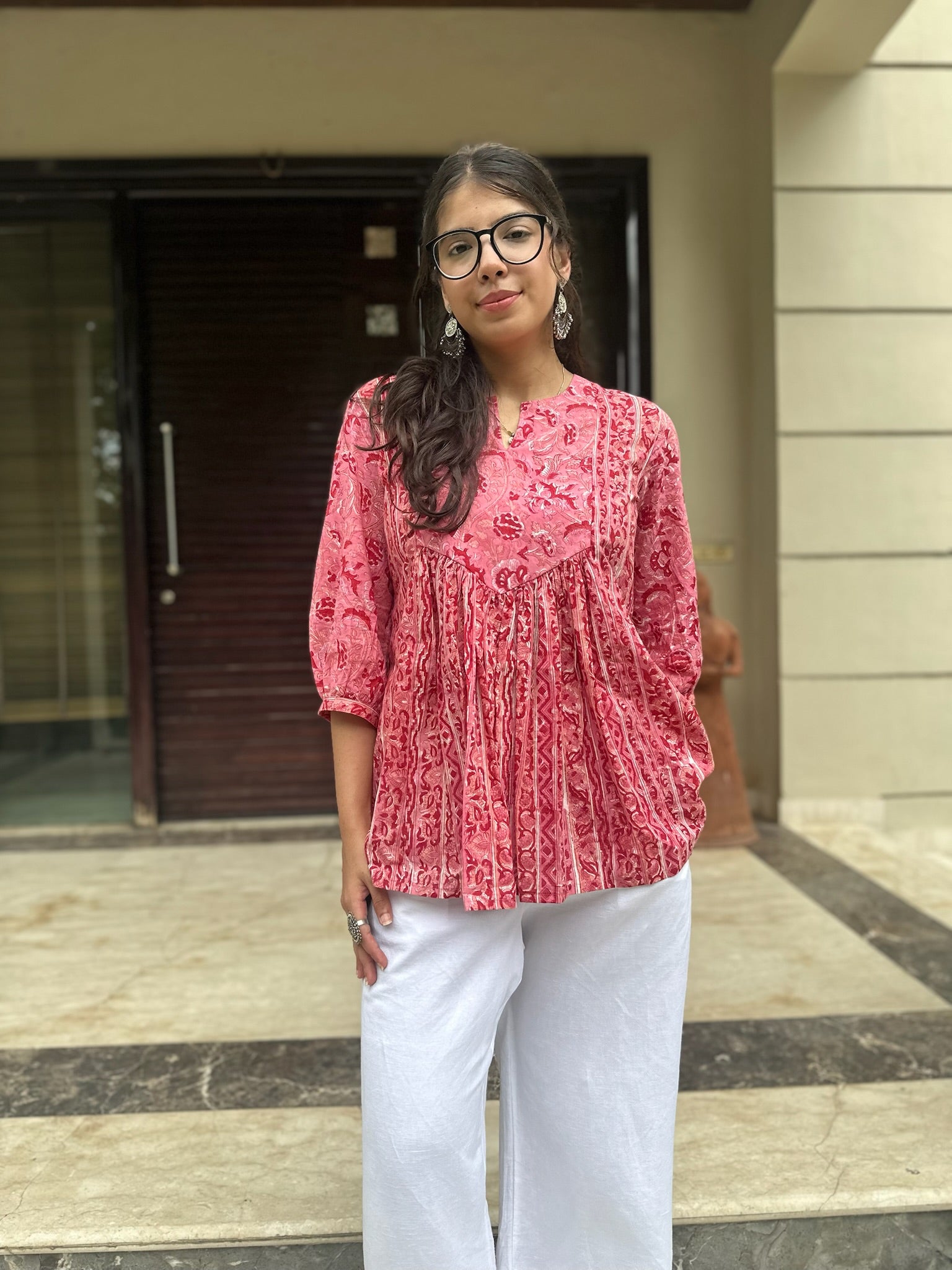 Midnight Pink Gather Short Kurti
