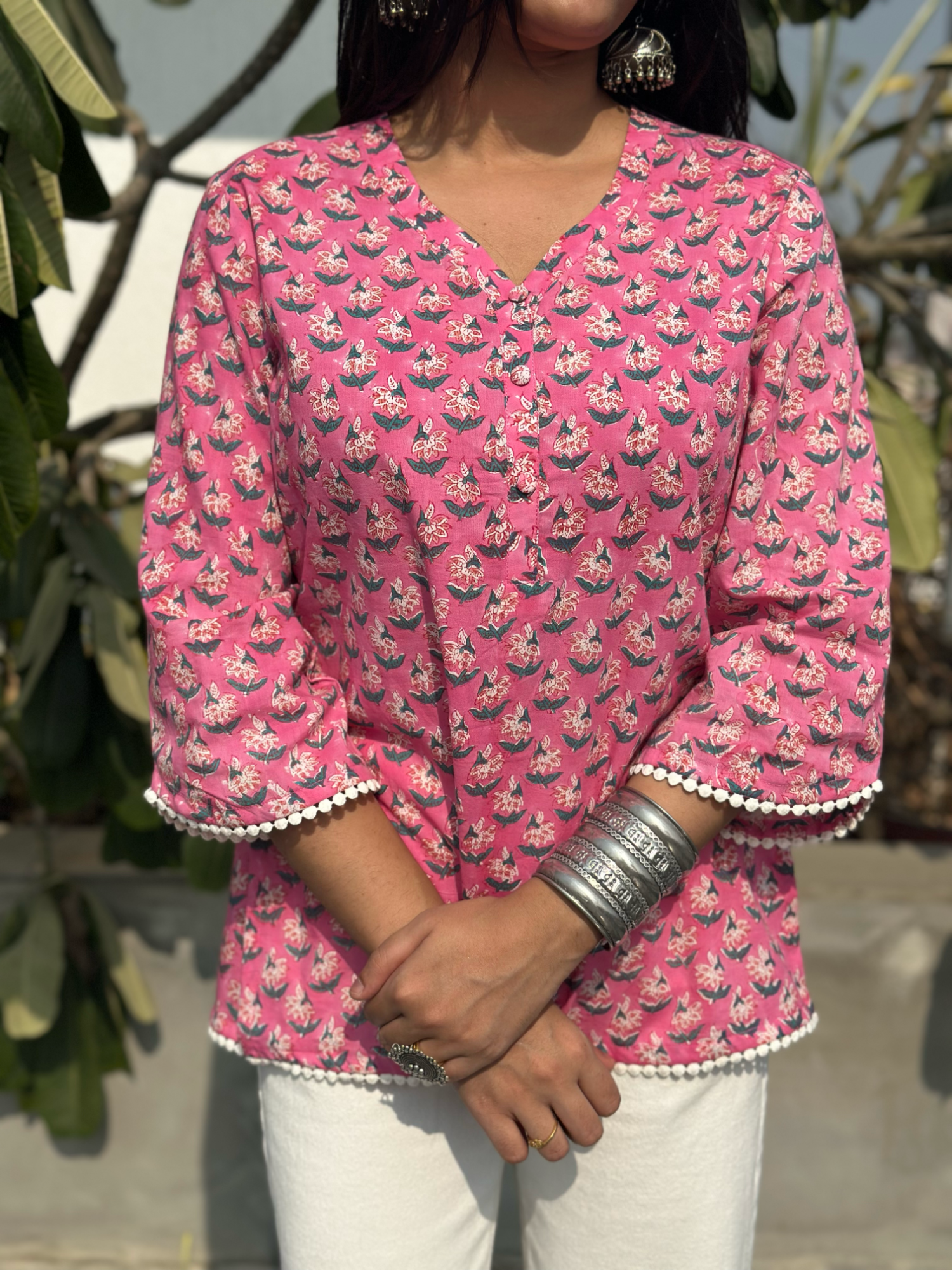 Tulip Pink Lace Short Kurti