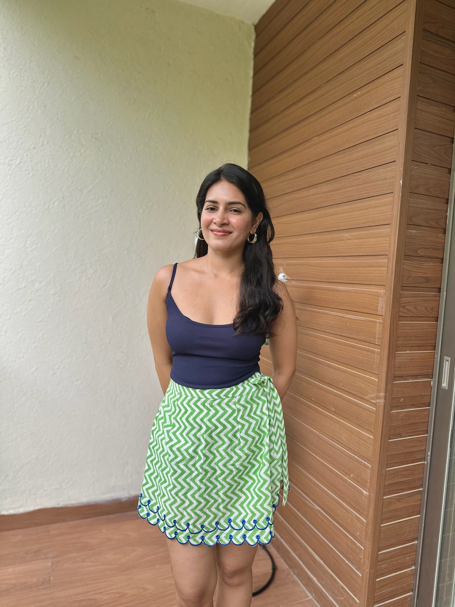 Blue Green Zig Zag Embroidery Skort
