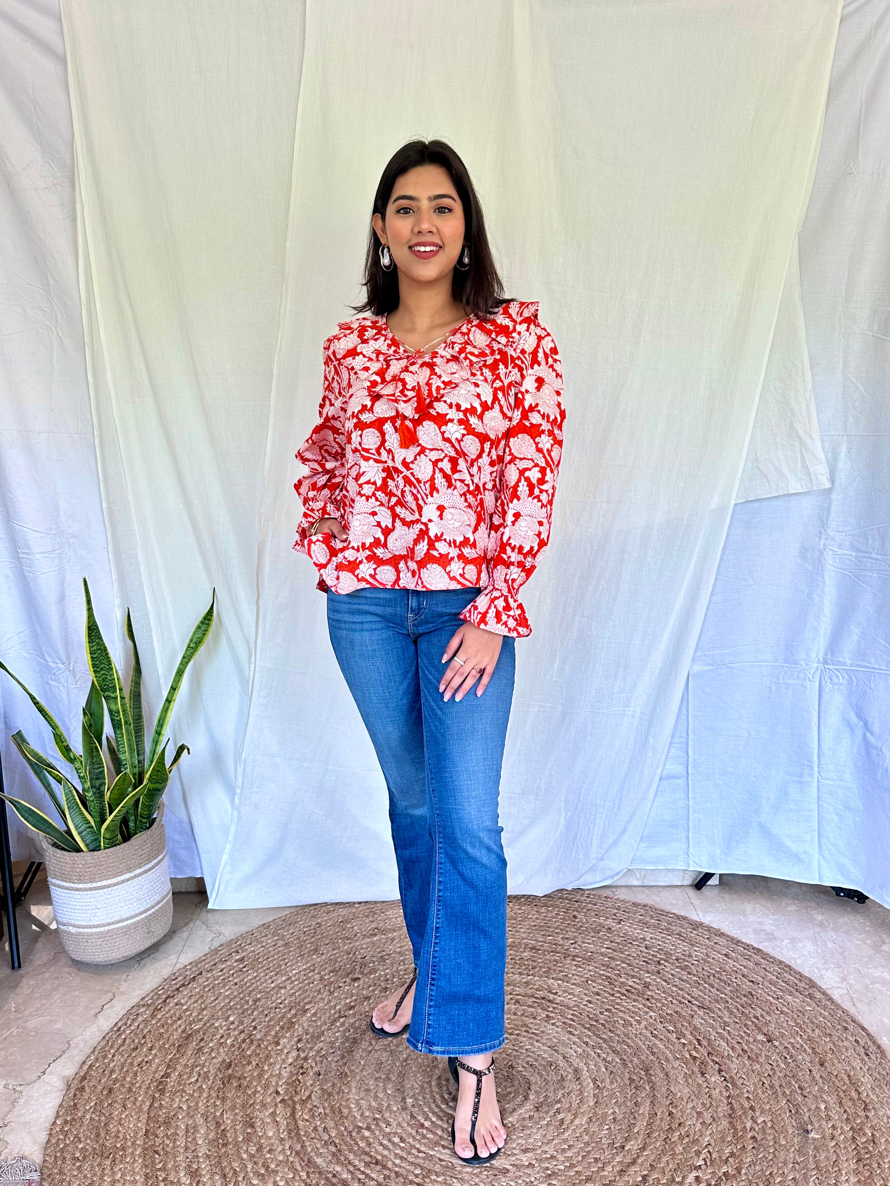 Sunset Orange Floral Top