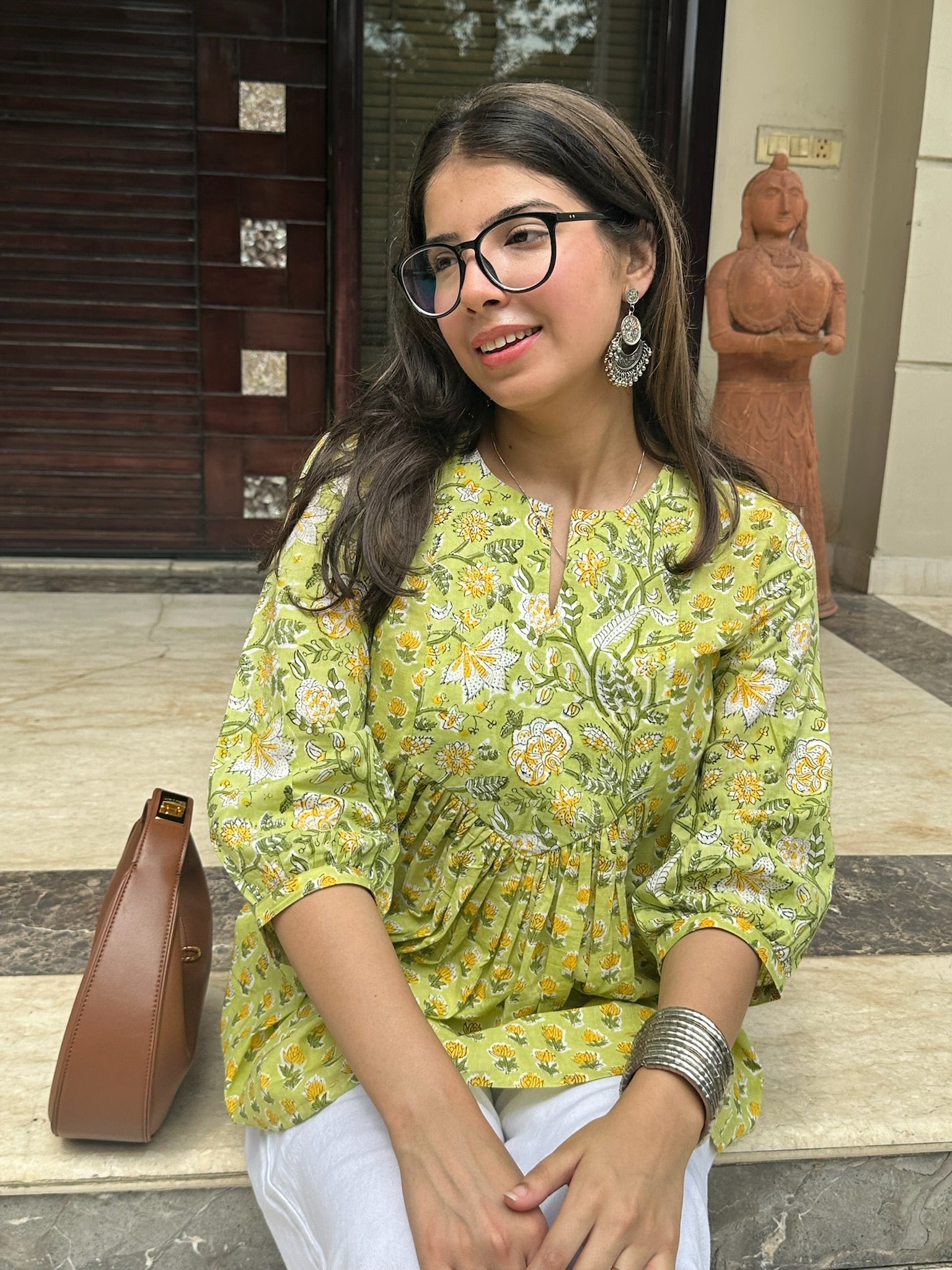 Vibrant Green Gather Short Kurti