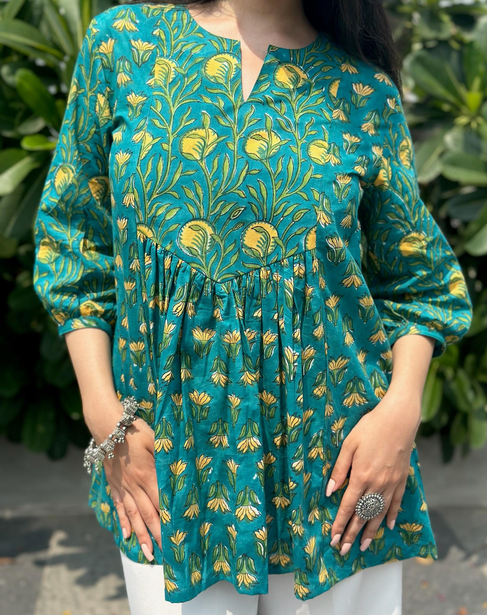 Pine Green Gather Short Kurti