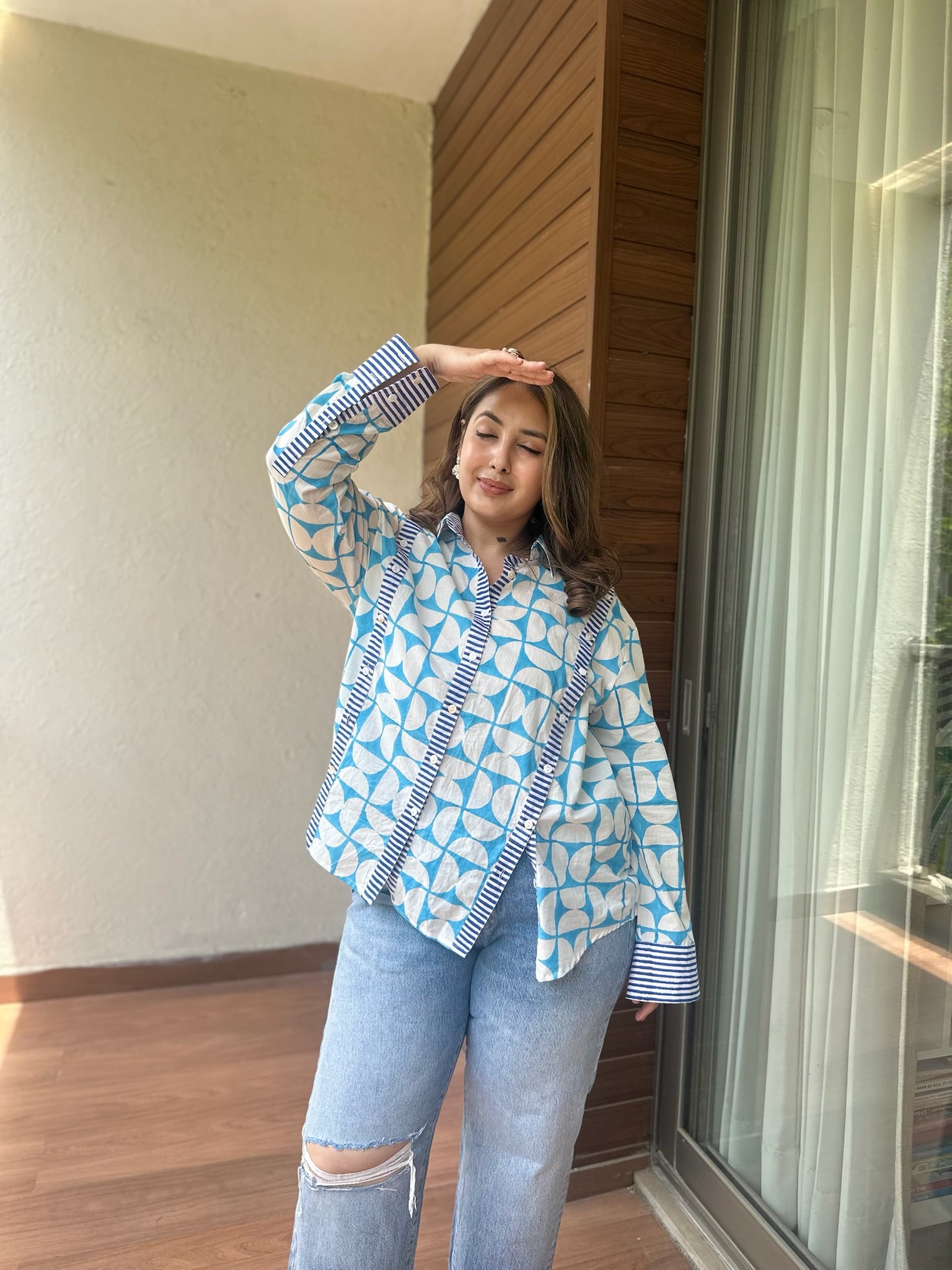 Exclusive Geometric Blue Multi Placket Shirt