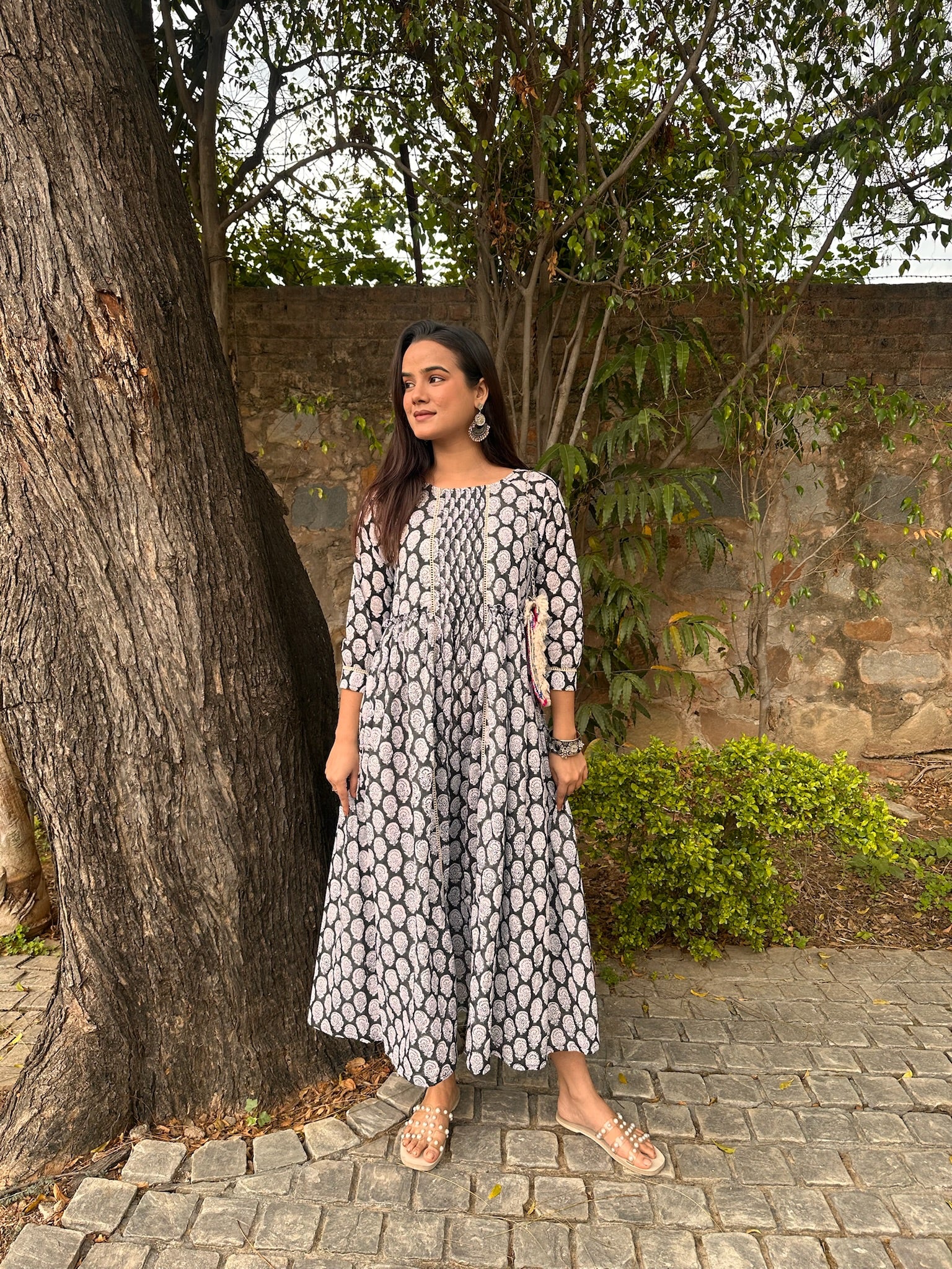 Black White Mulmul Maxi Dress
