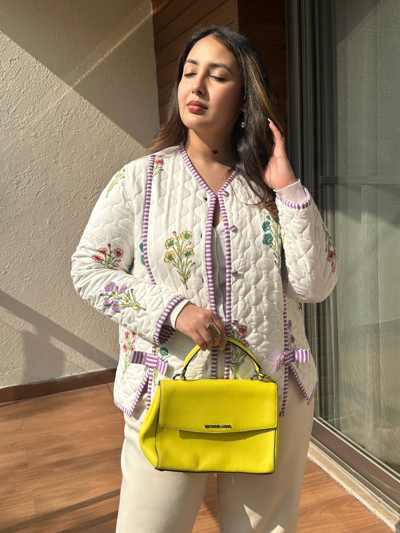 Bouquet Printed Bow Quilted Jacket