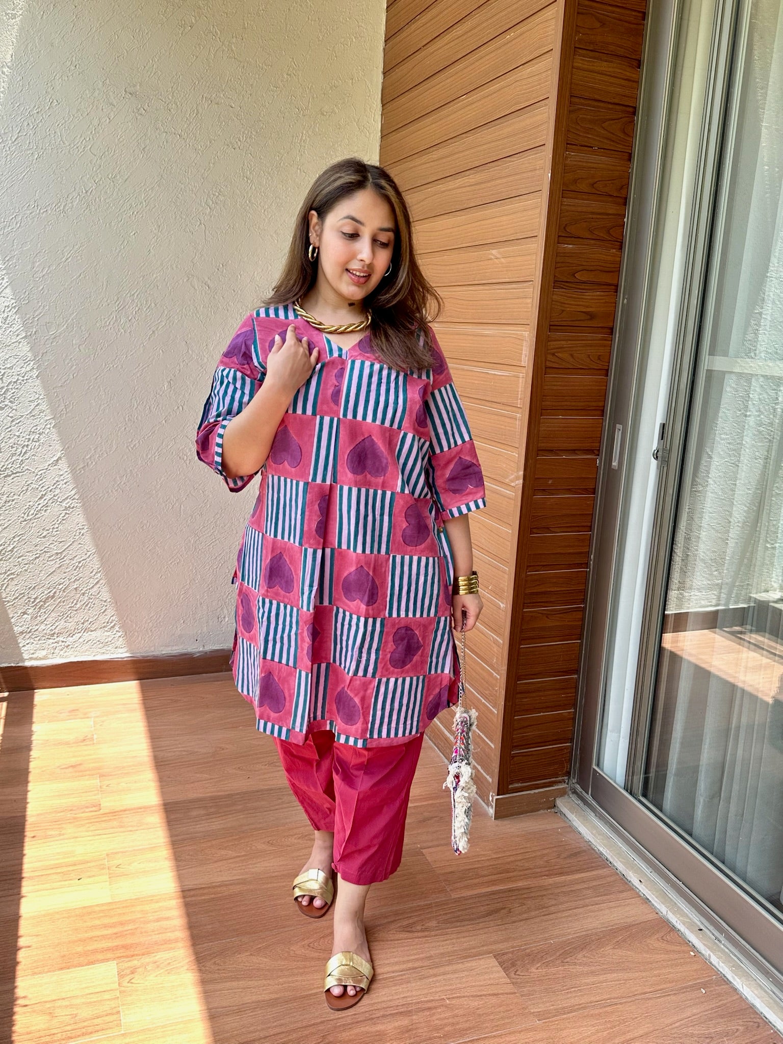 Purple Heart Side Placket Boxy Co-ord Set