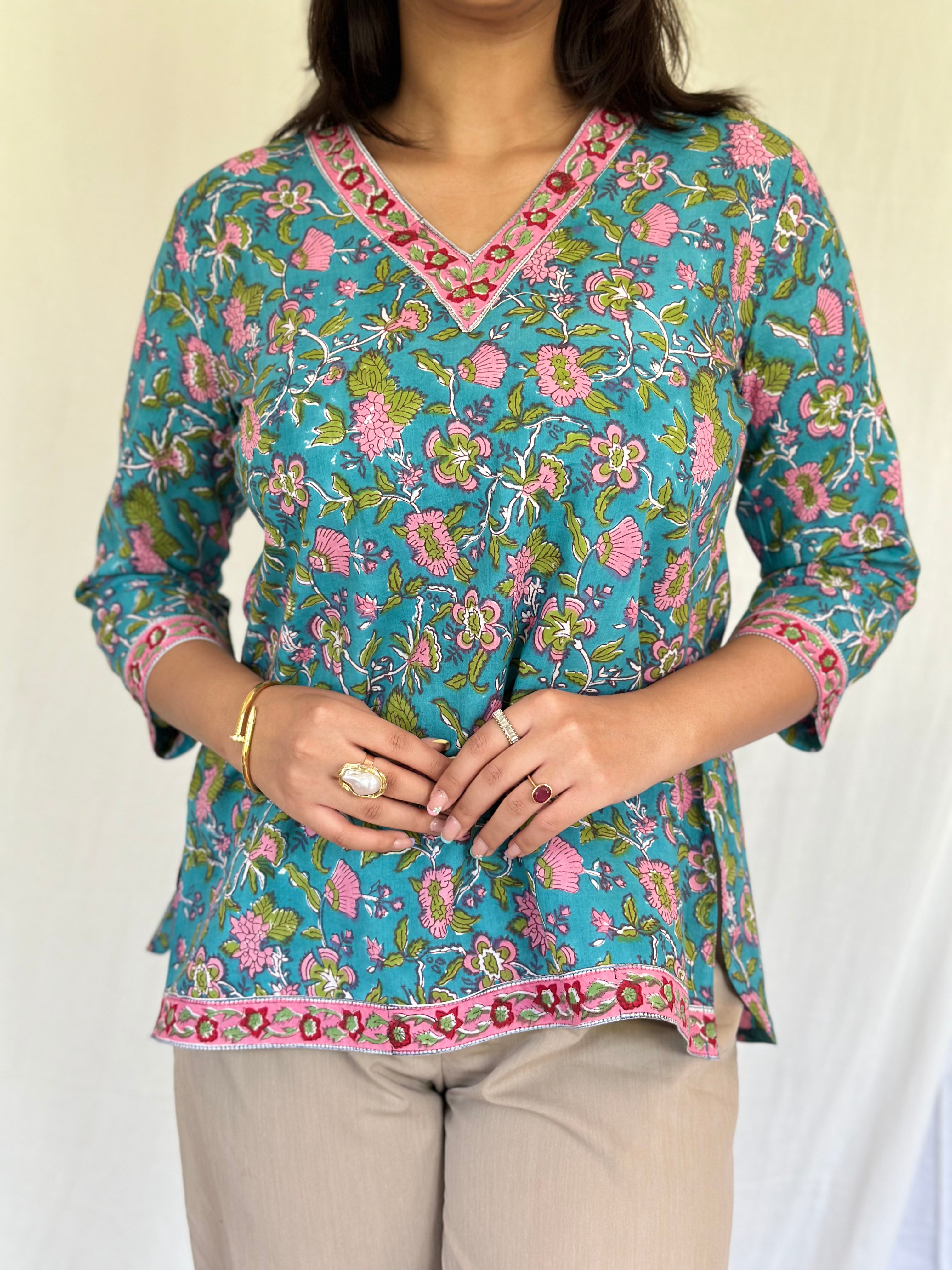 Pansy Teal Printed Kurti