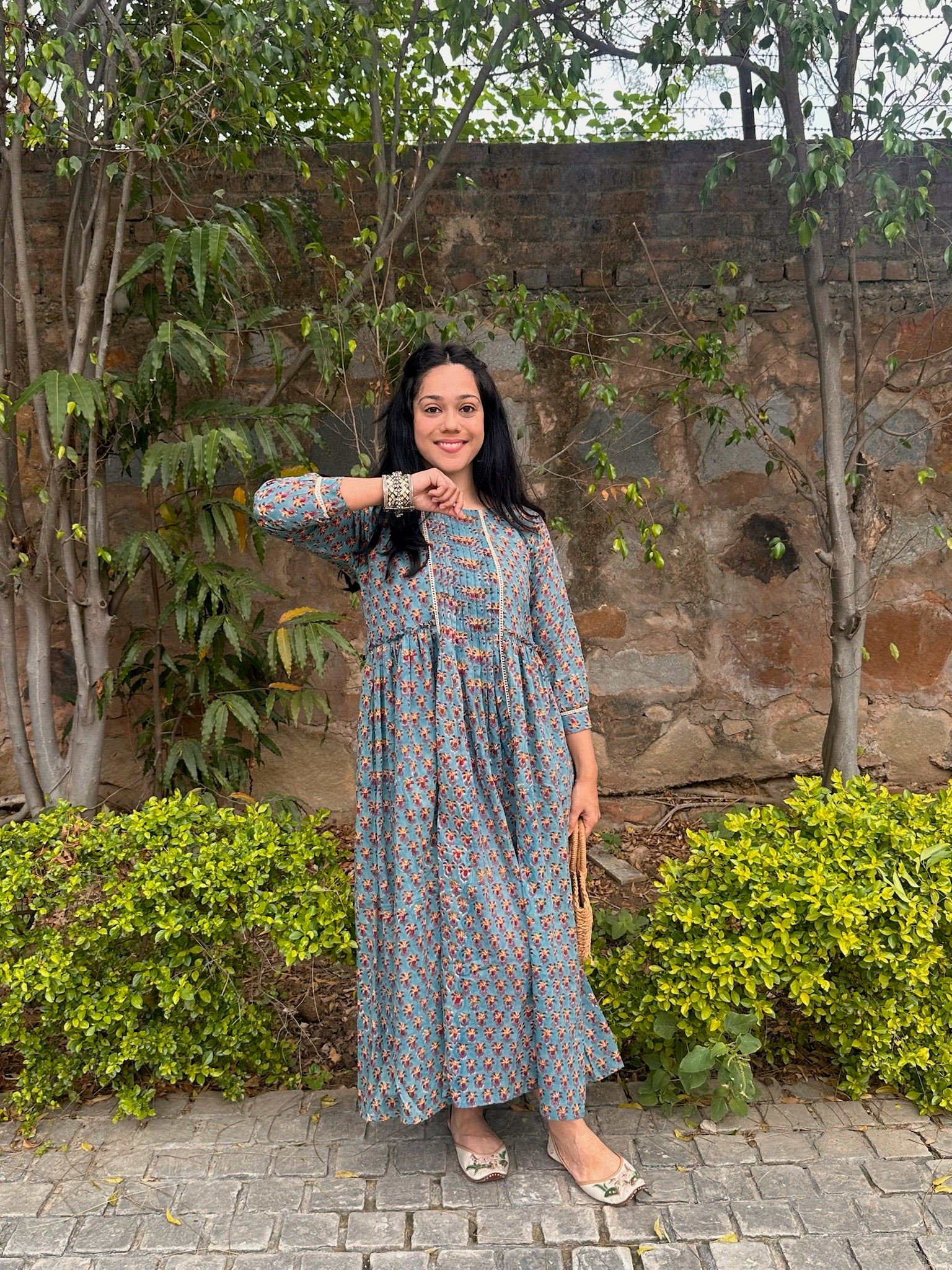 Peacock Blue Mulmul Maxi Dress
