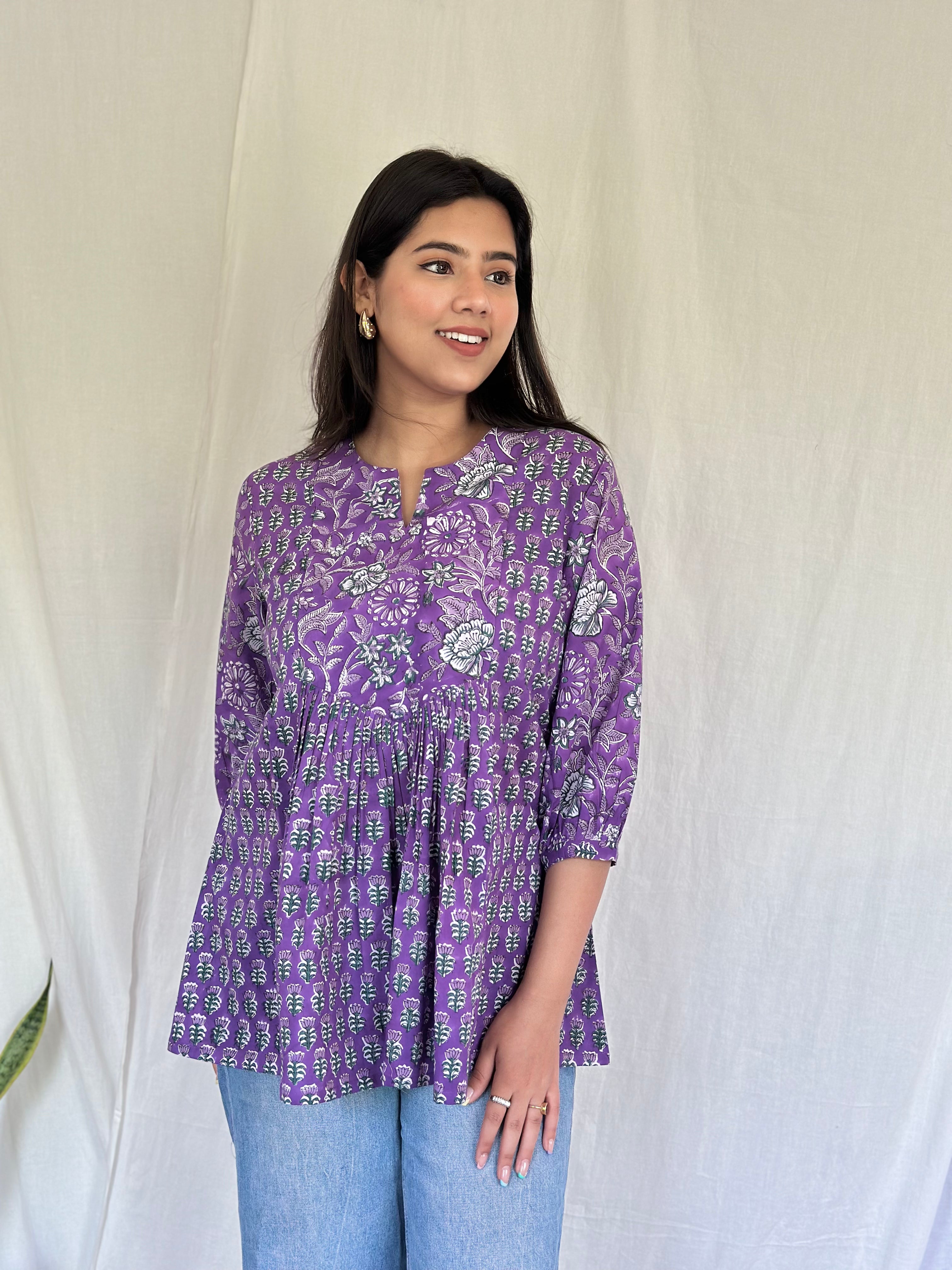 Jasmine Purple Gather Short Kurti