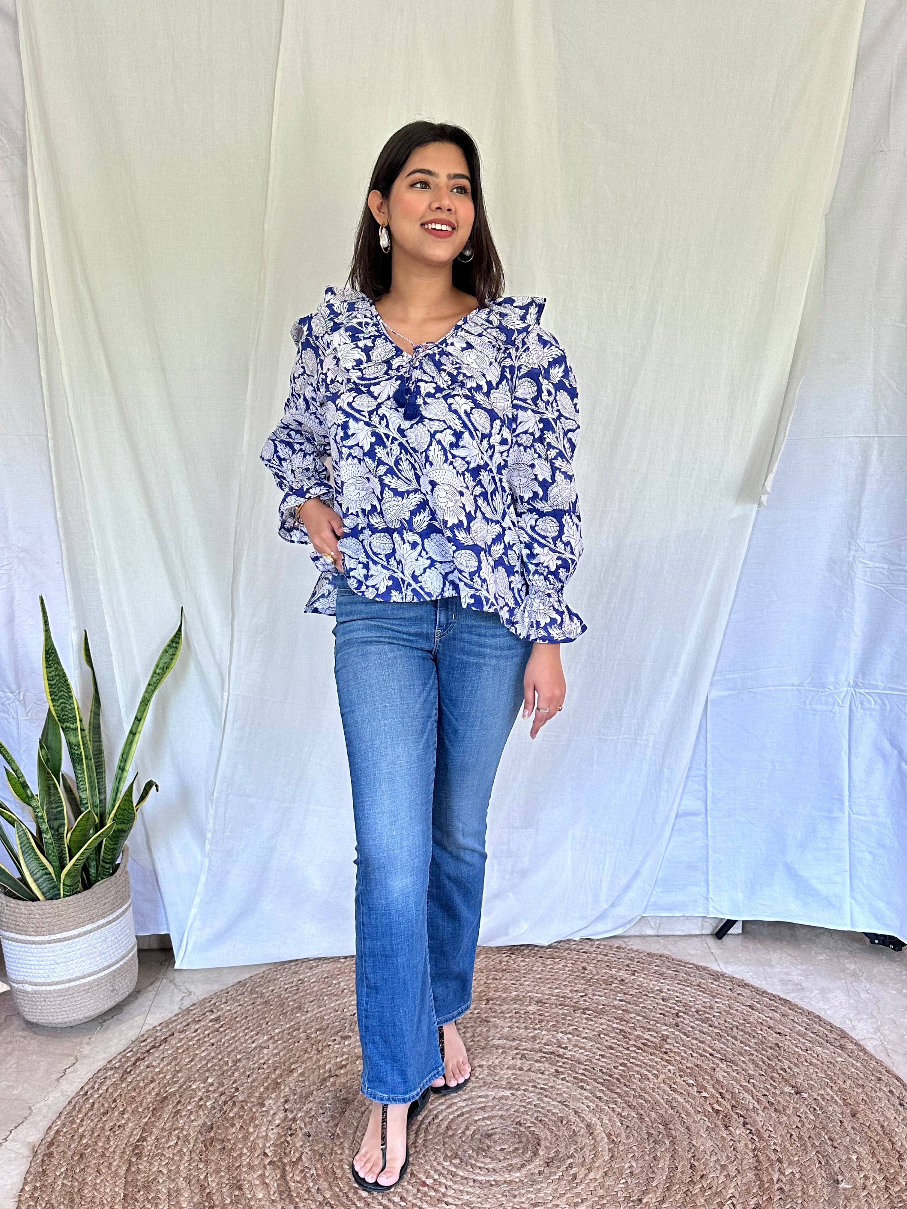 Royal Blue Floral Top