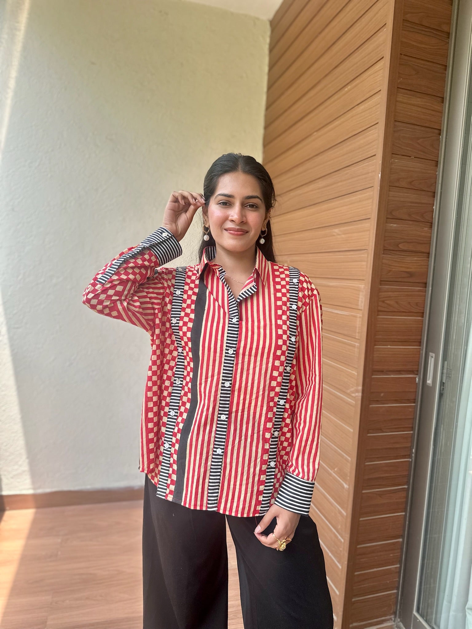 Exclusive Red Cubes Multi Placket Shirt
