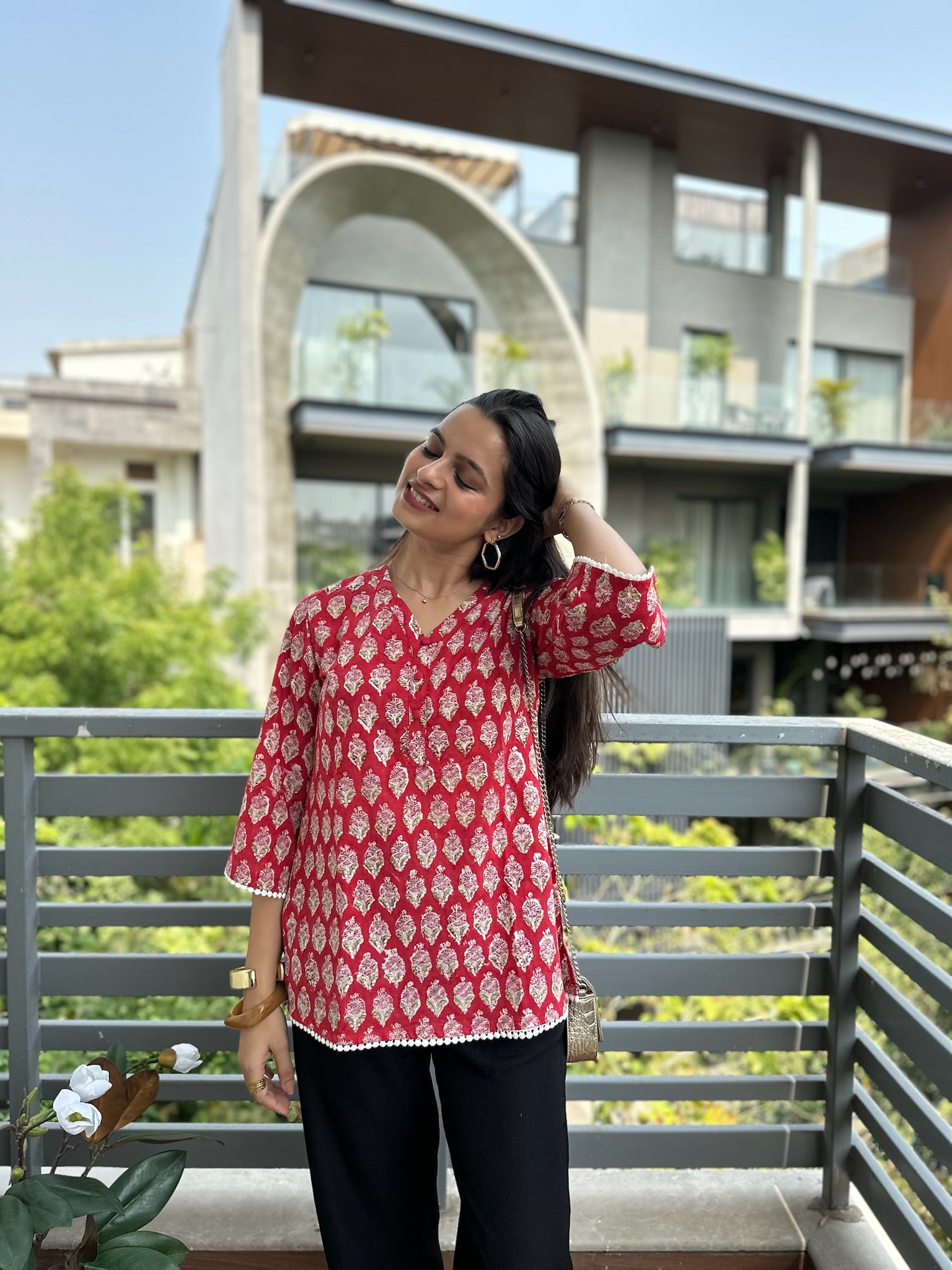 Camellia Red Lace Short Kurti