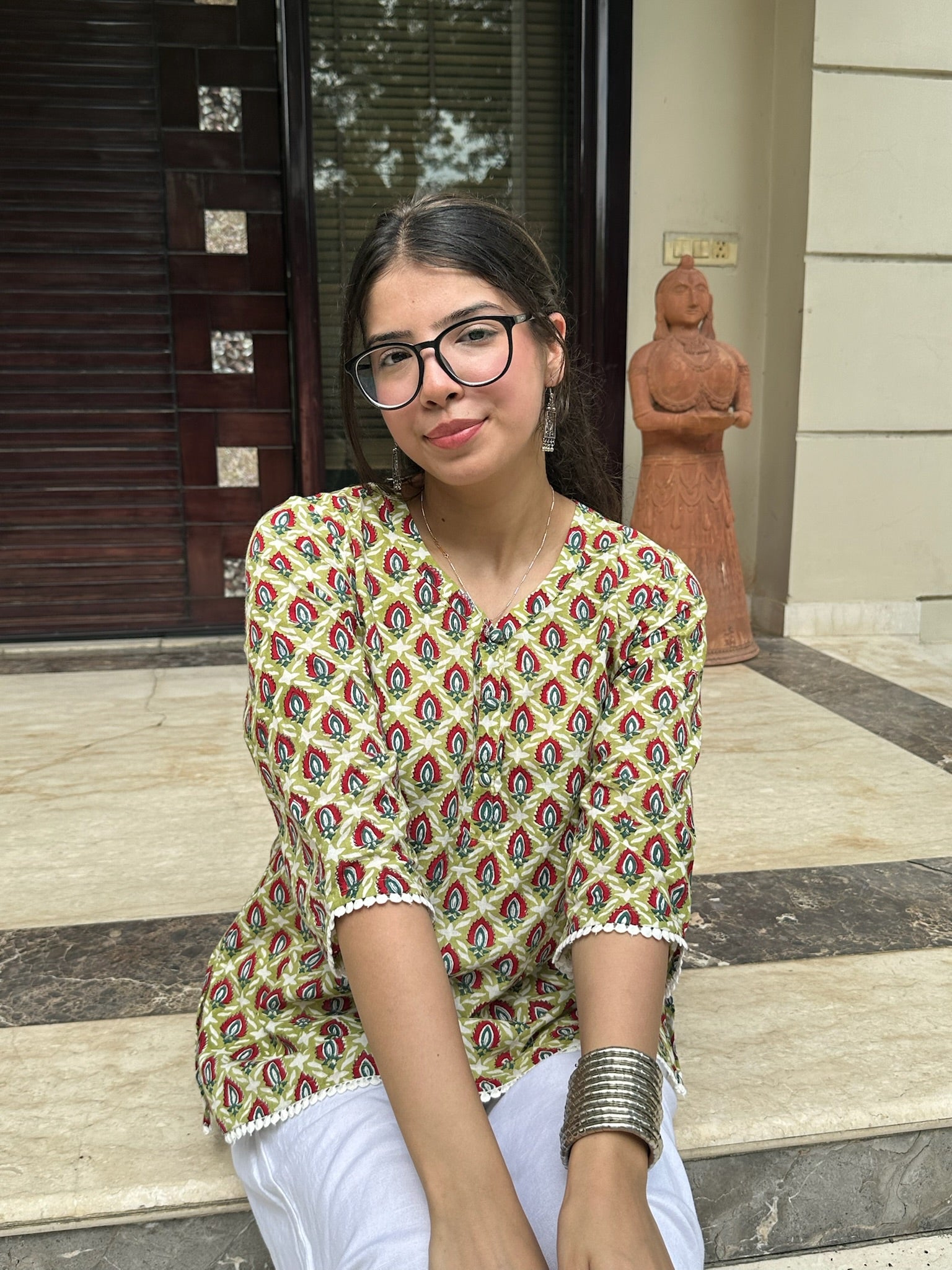 Vintage Sage Lace Kurti