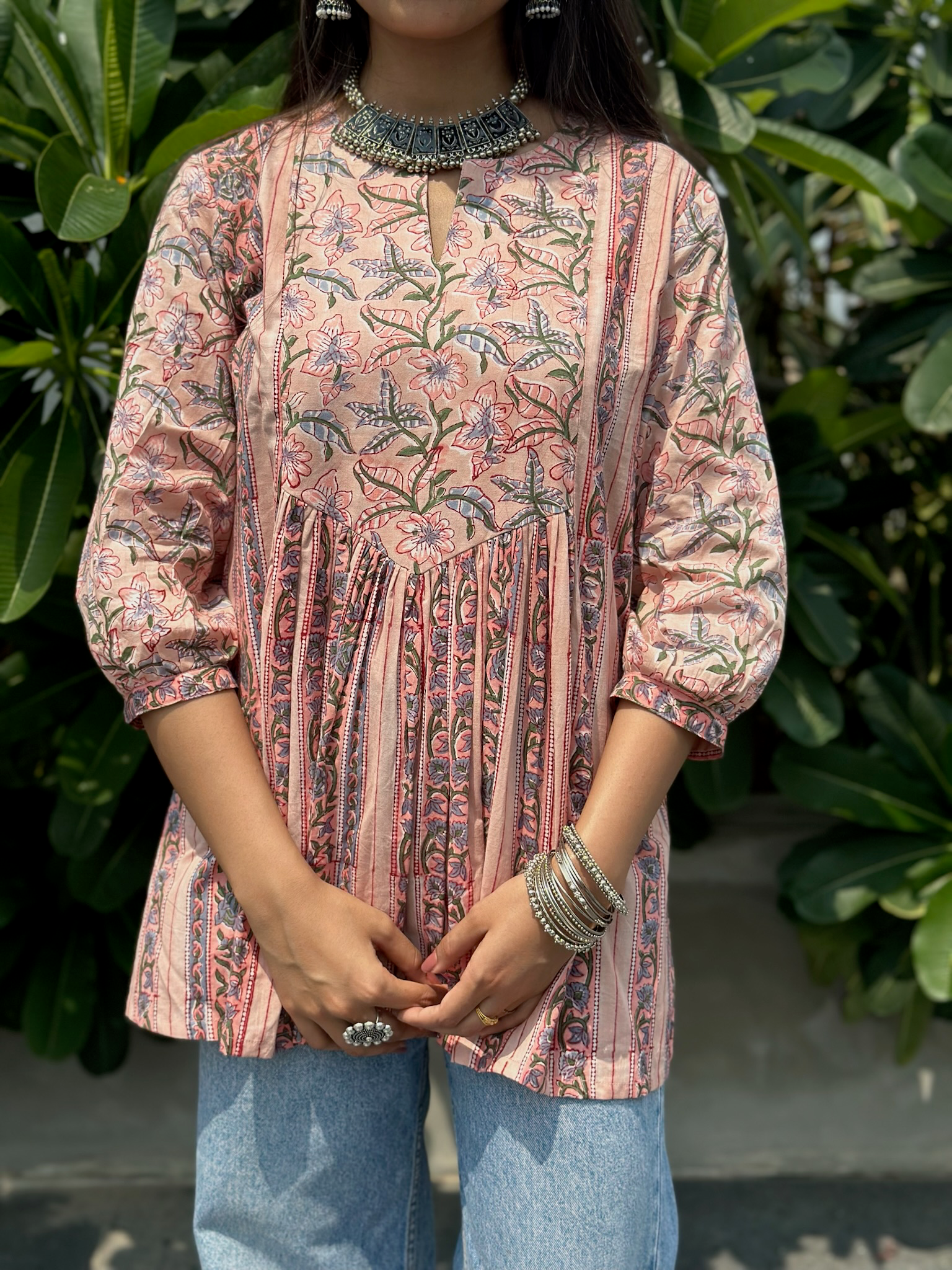 Champagne Pink Gather Short Kurti