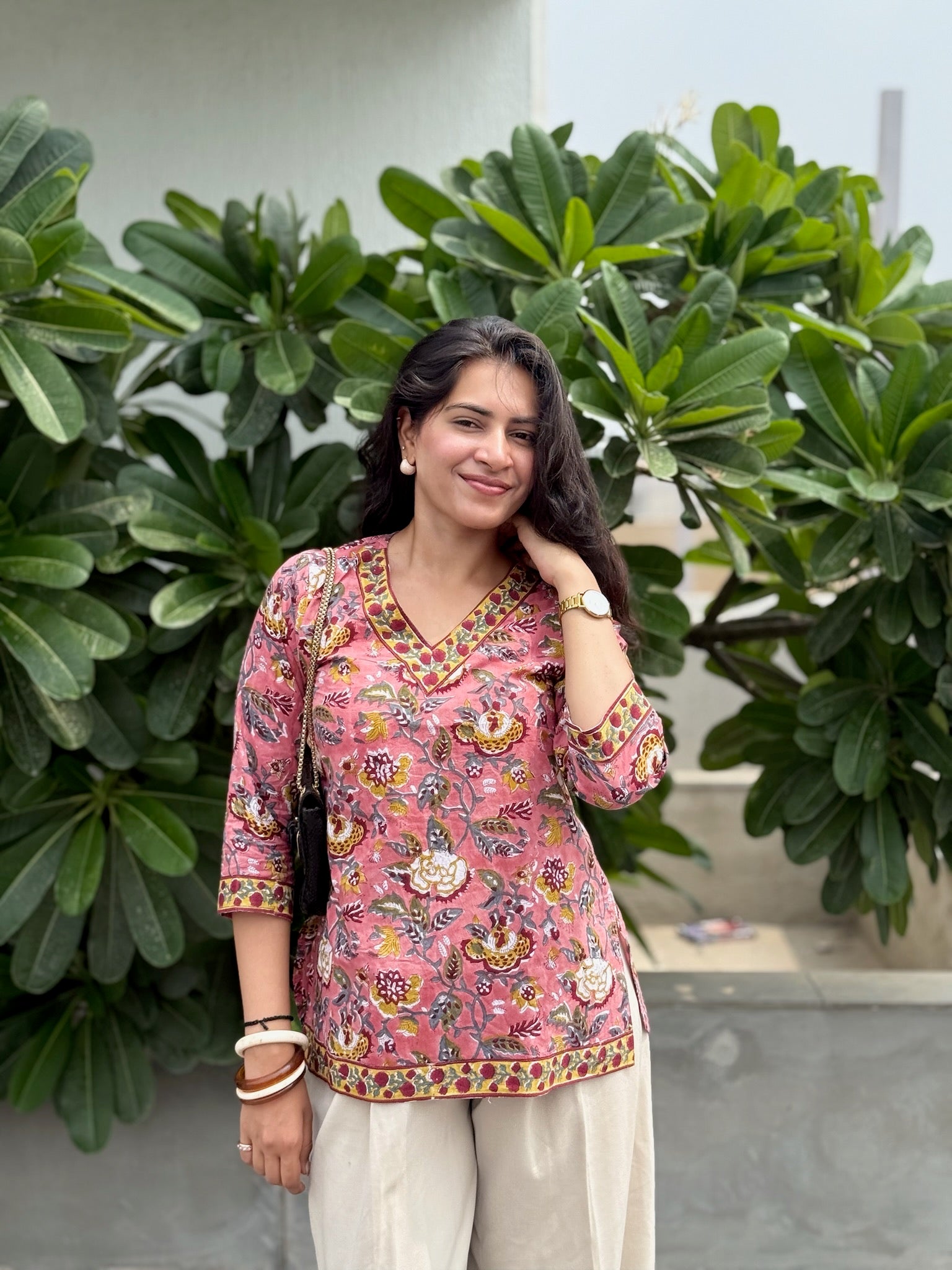 Peach Flower Short Kurti