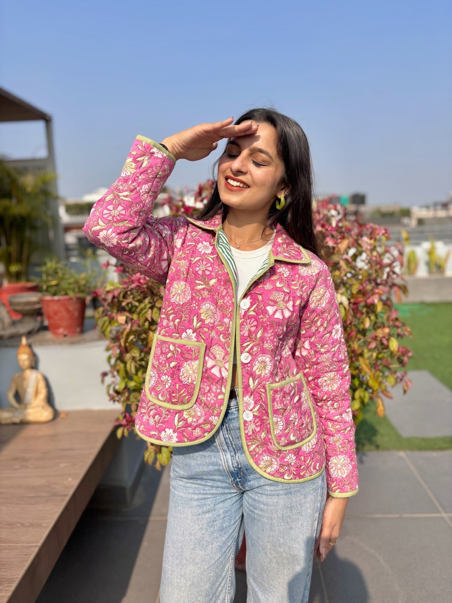 Pink Green Bomber Jacket