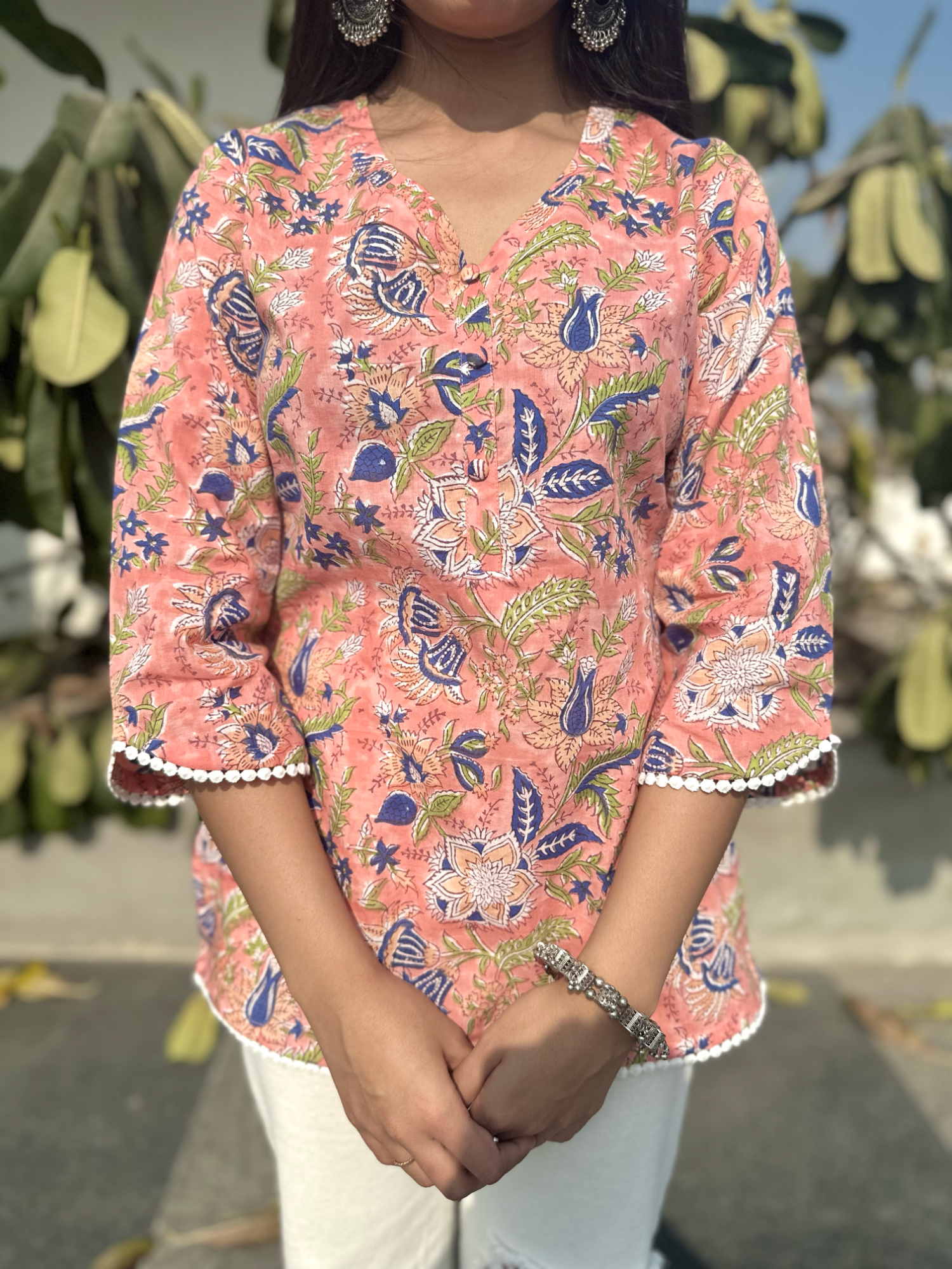 Petal Pink Lace Short Kurti