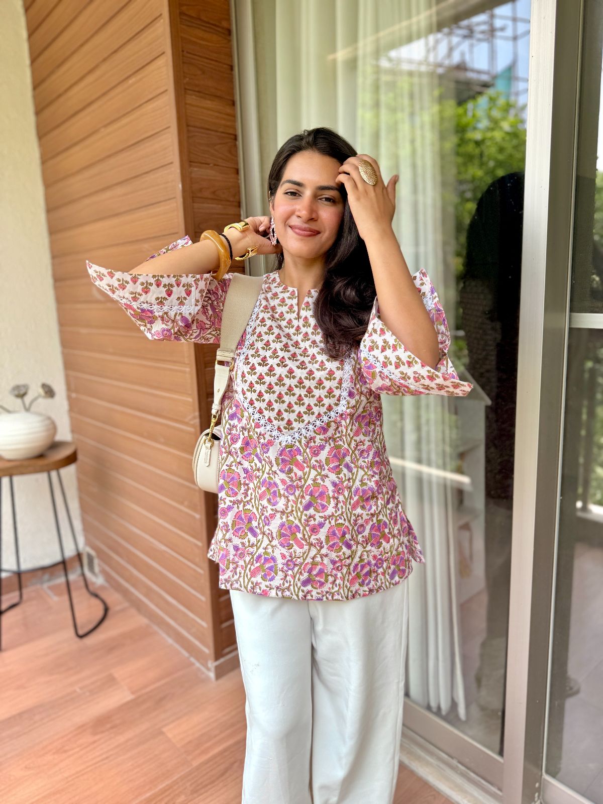 Phoolwari Yoke Lace Short Kurti