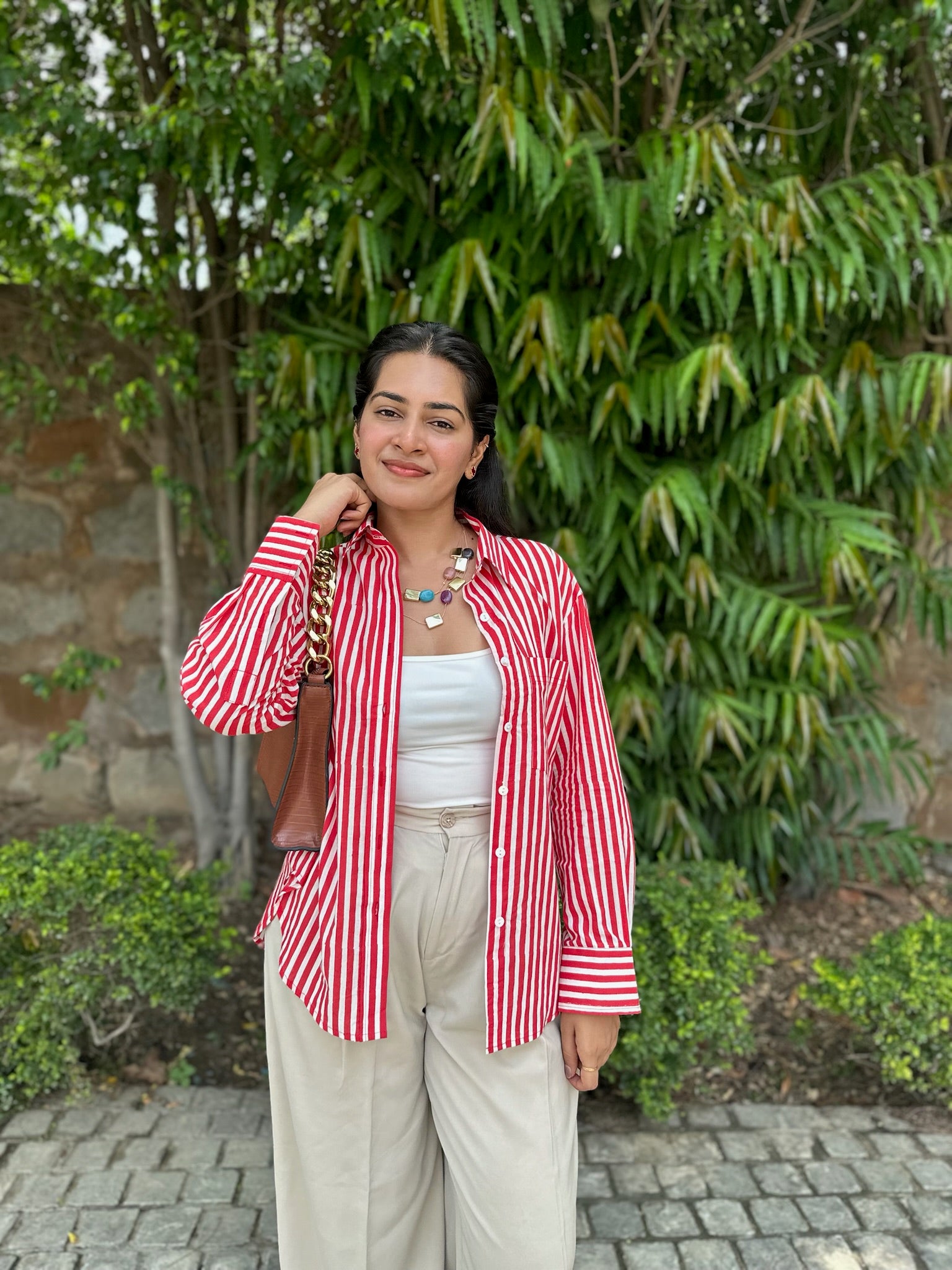 mono brick red striped shirt