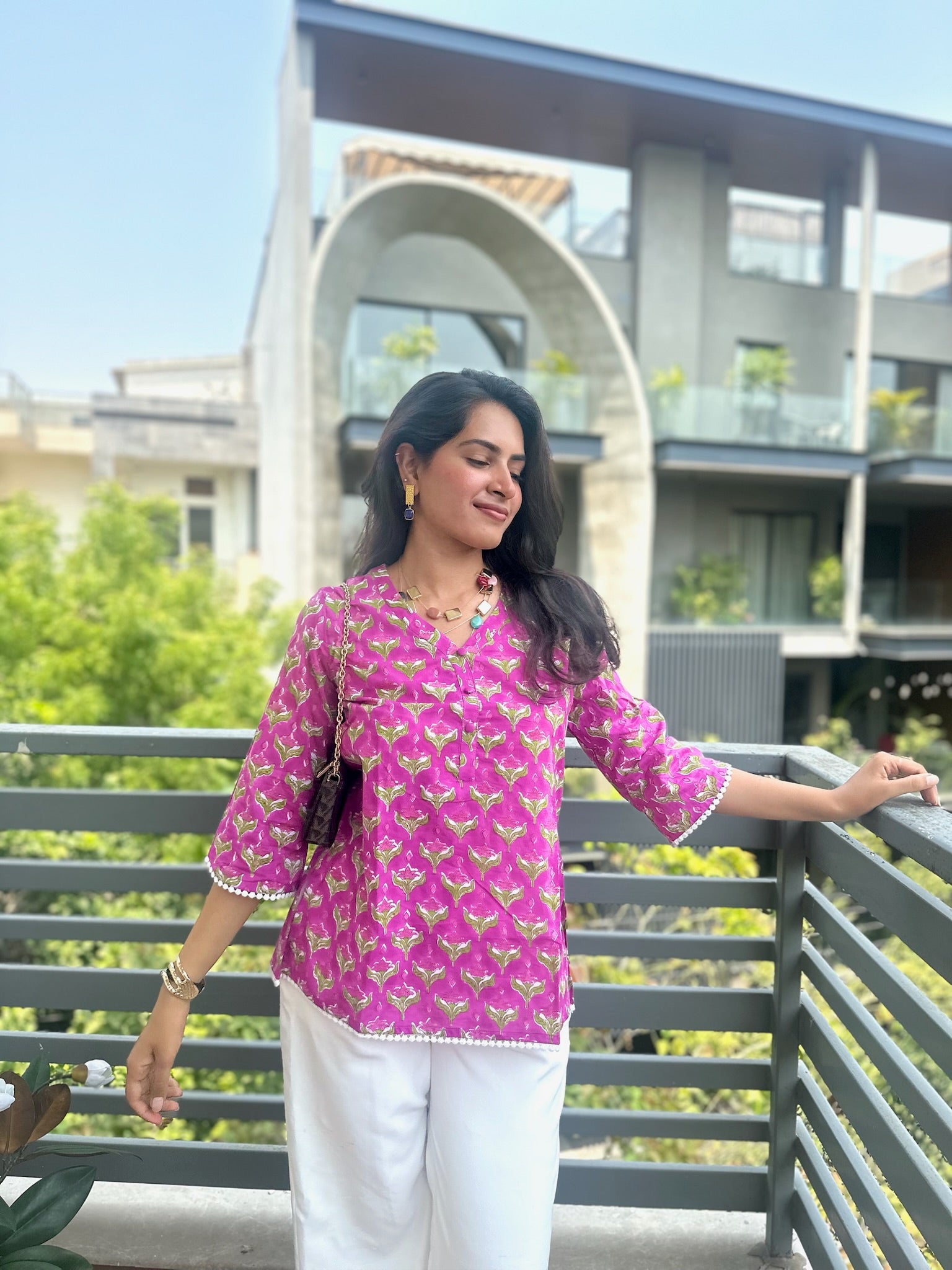 Dragonfruit Pink Lace Short Kurti