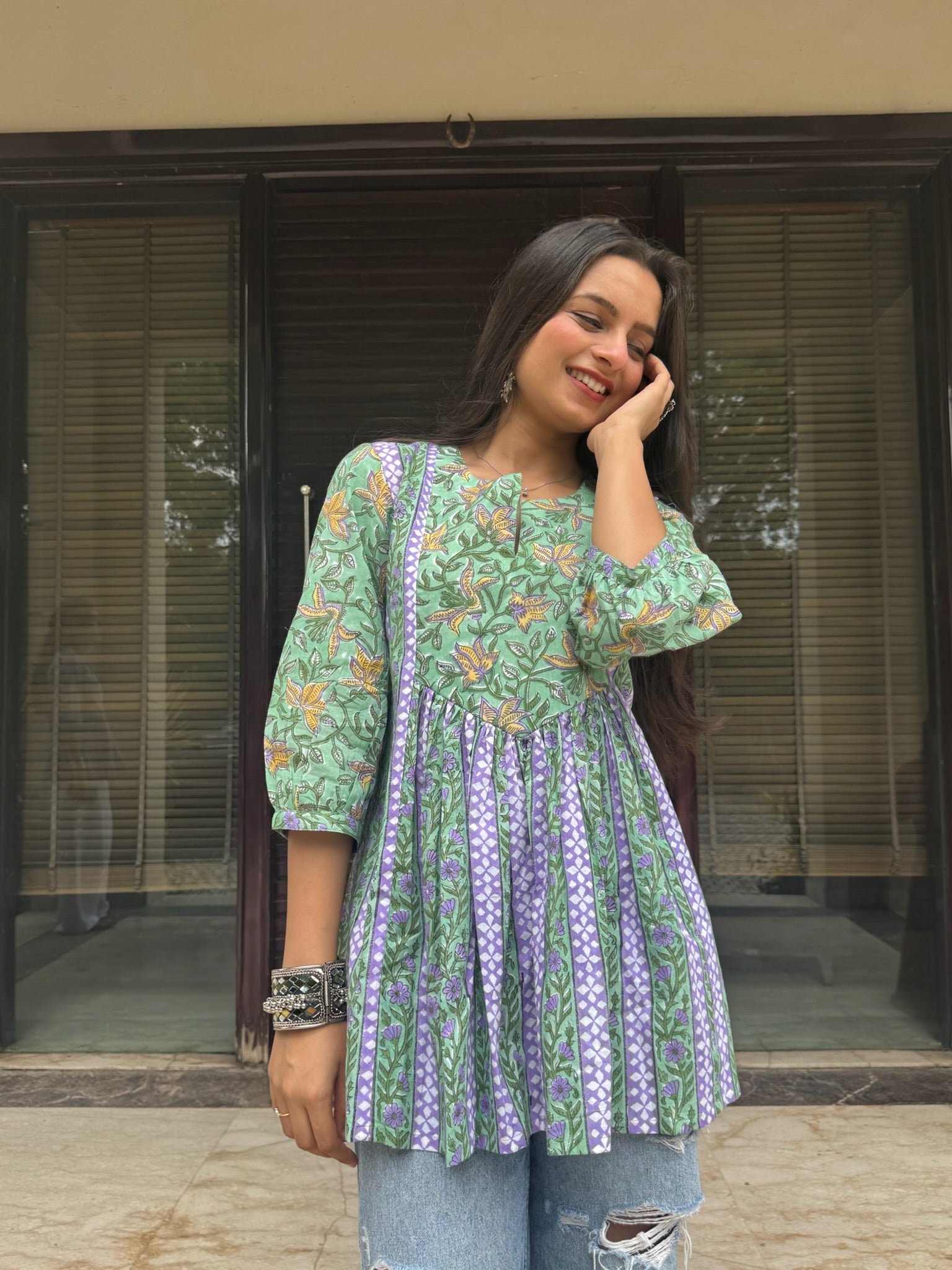 Forest Green Gather Short Kurti