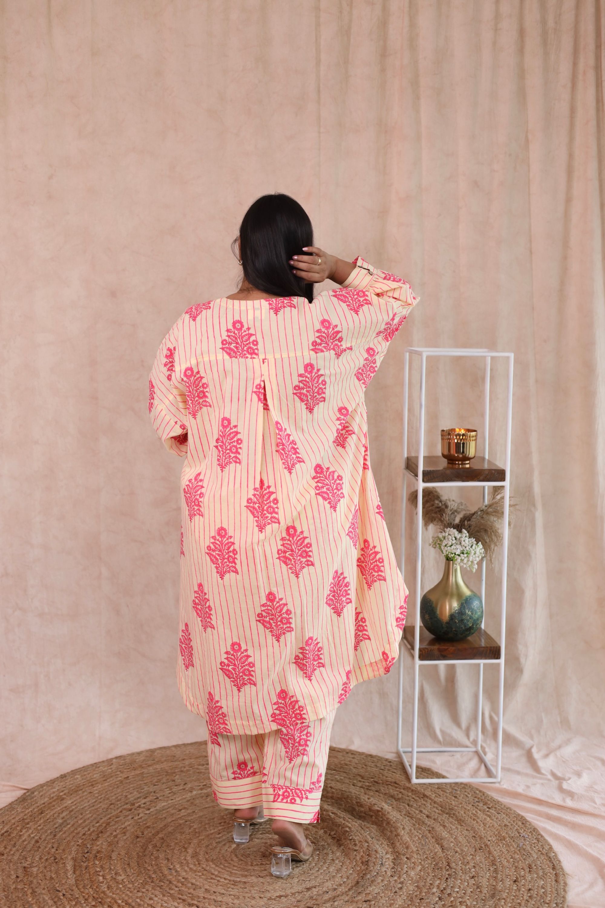 Boxy Pink Crème Block Printed Co Ord Set