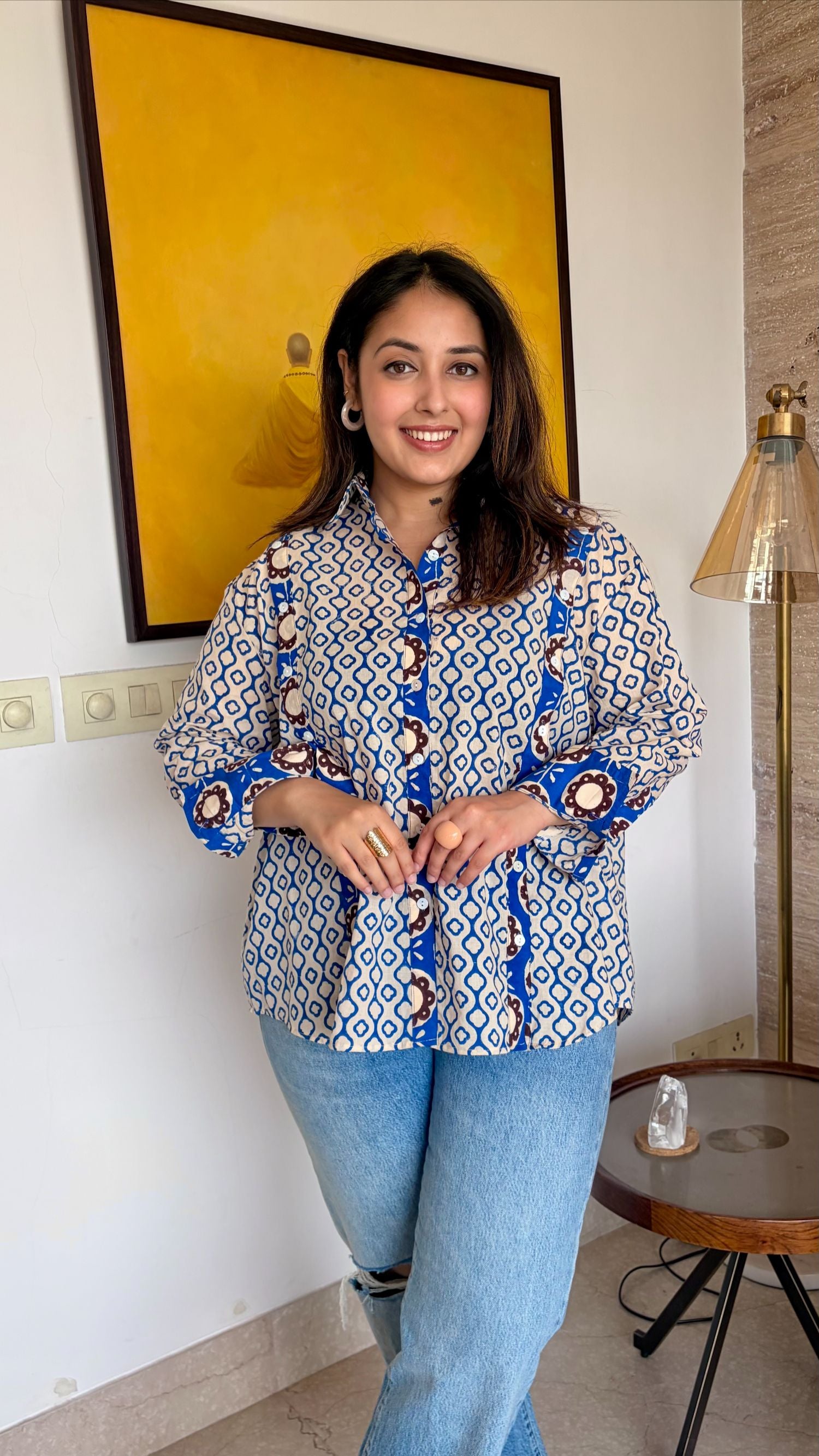 Clover Abstract Blue Multi Placket Shirt