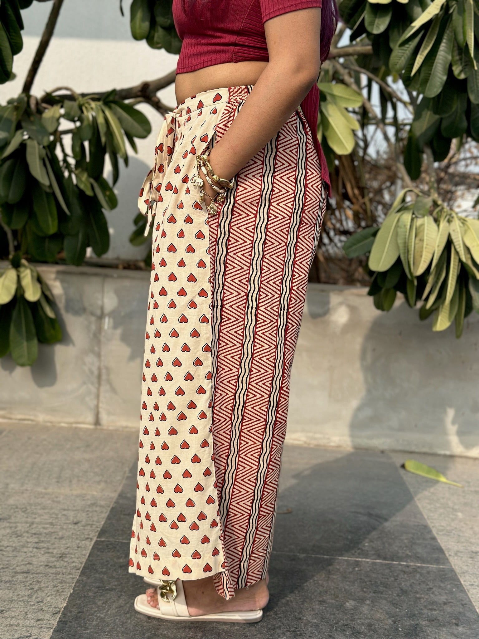 Beige Hearts Wrap Pant