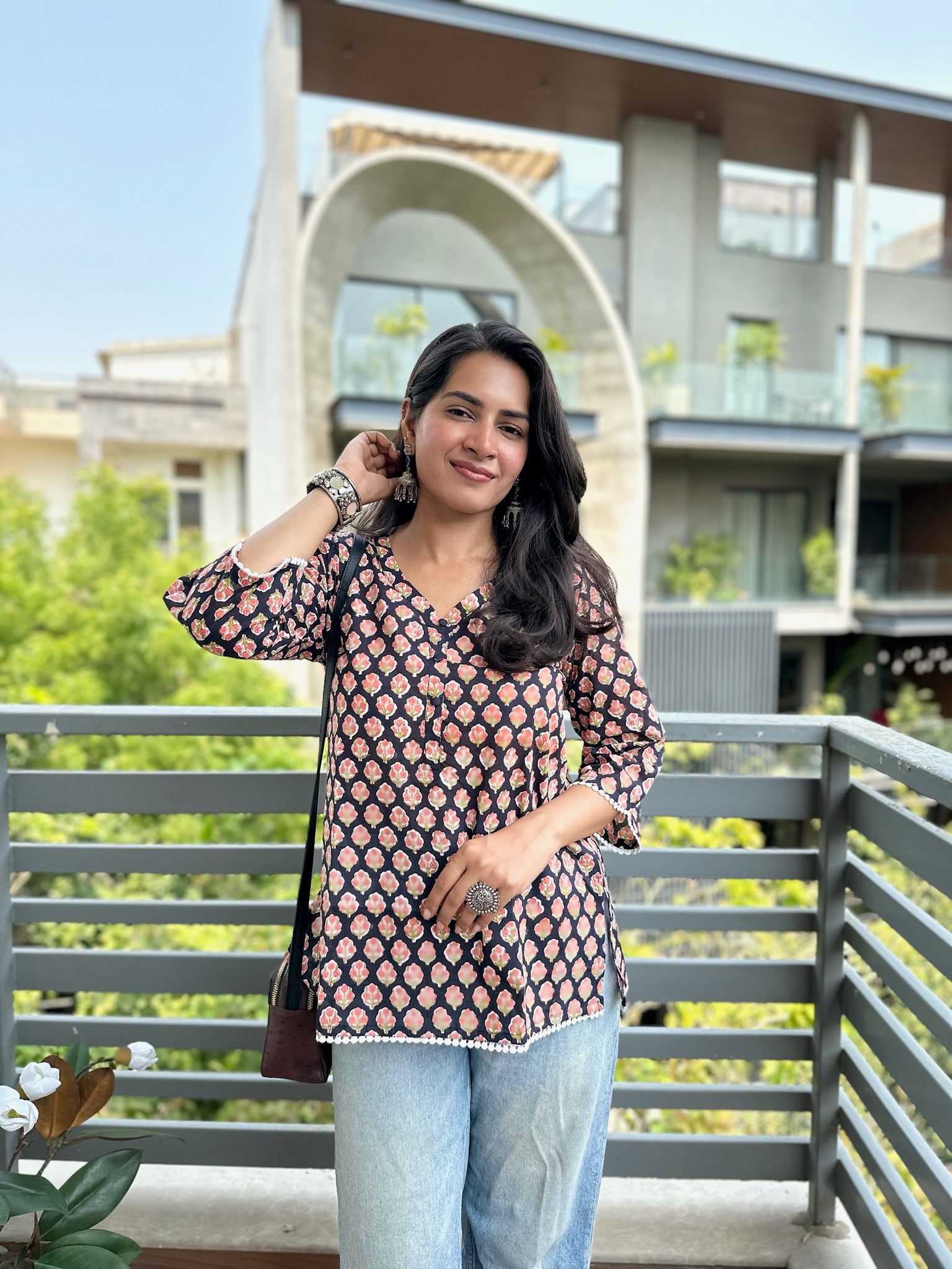 Fig Maroon Lace Short Kurti