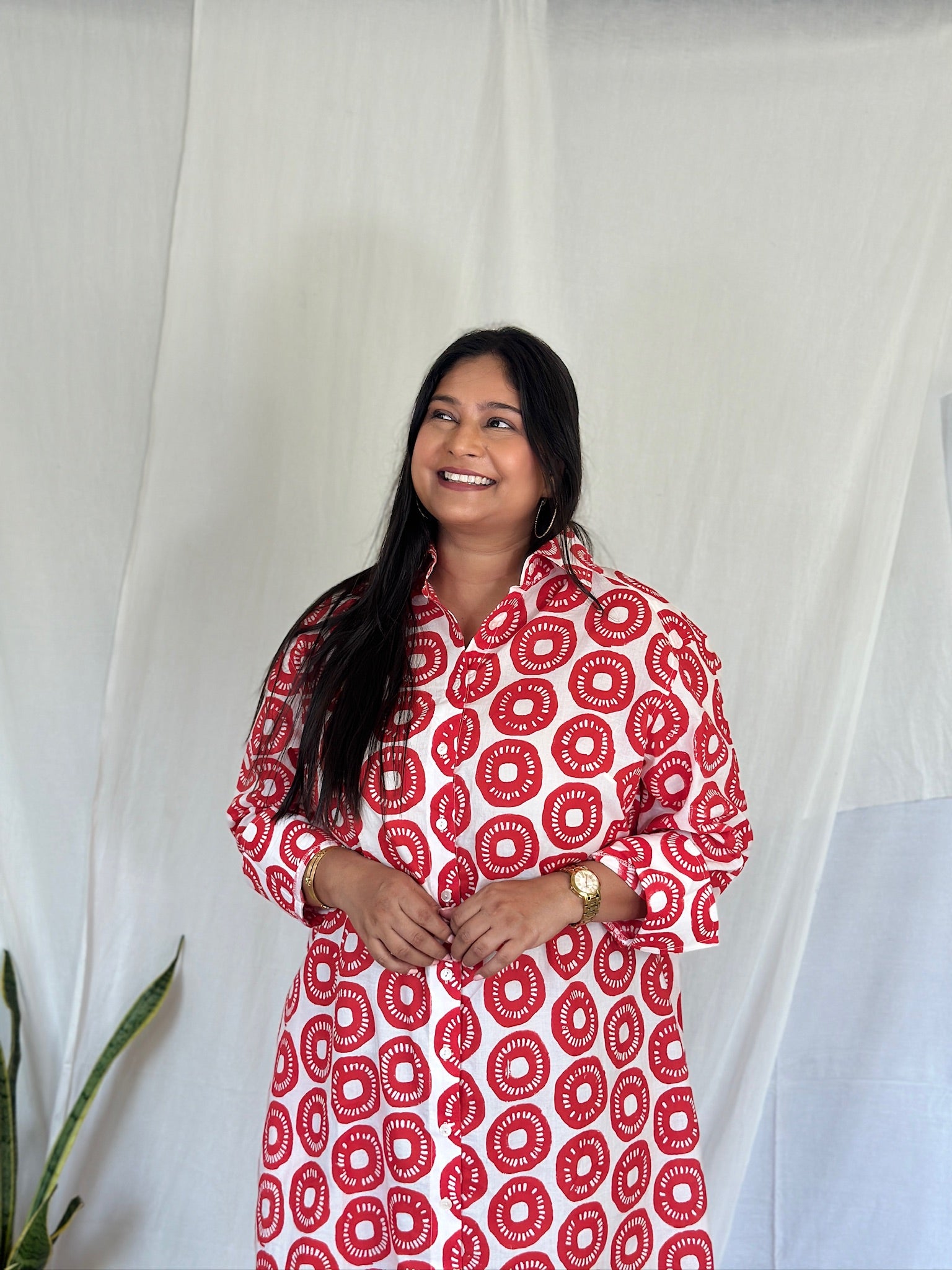 Full Bloom Red Shirt Dress