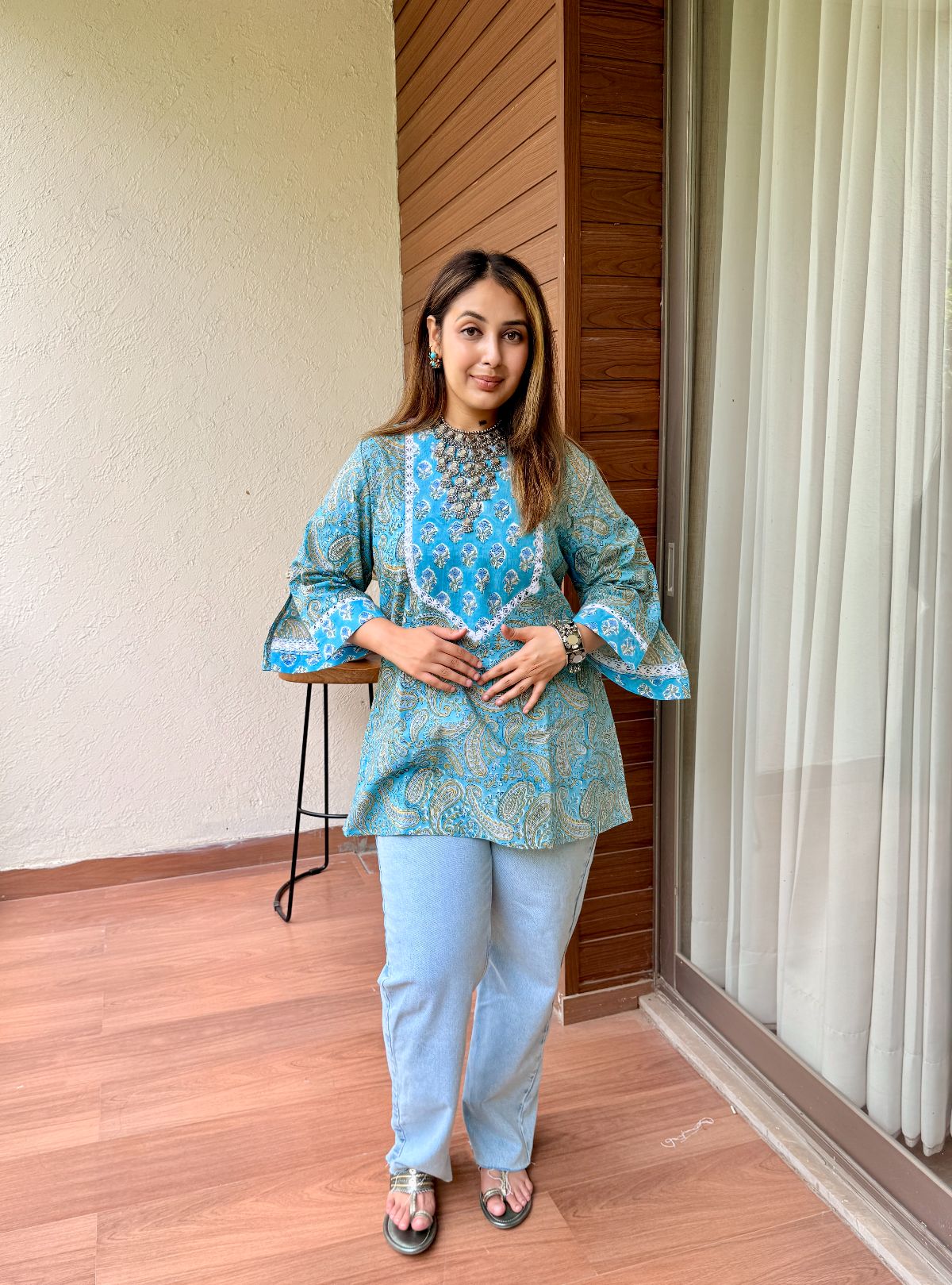 Neelpari Yoke Lace Short Kurti