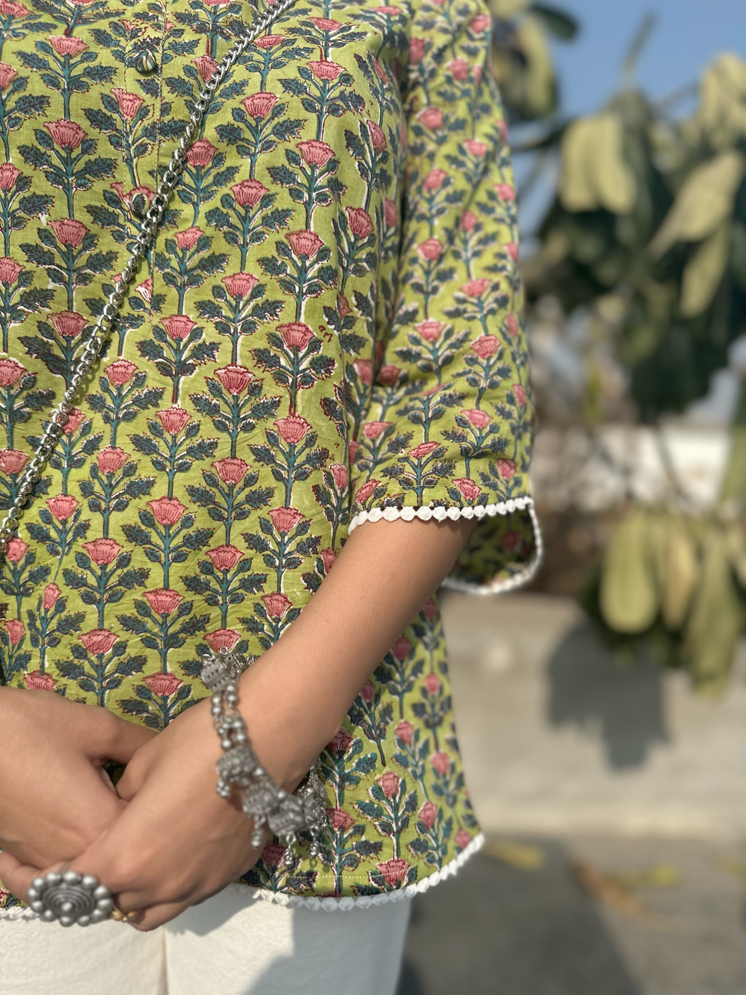 Fern Green Lace Short Kurti