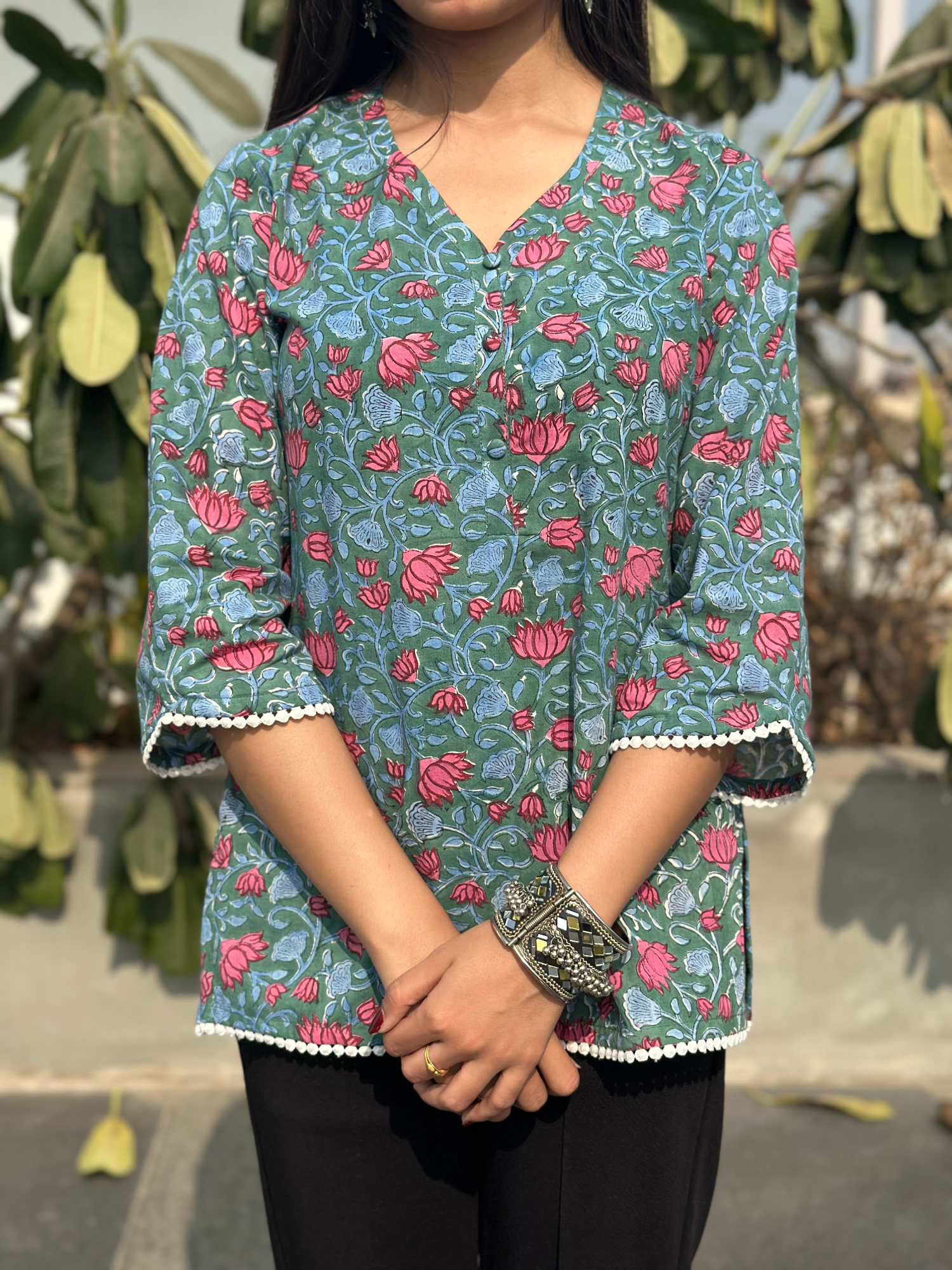 Cactus Green Lace Short Kurti