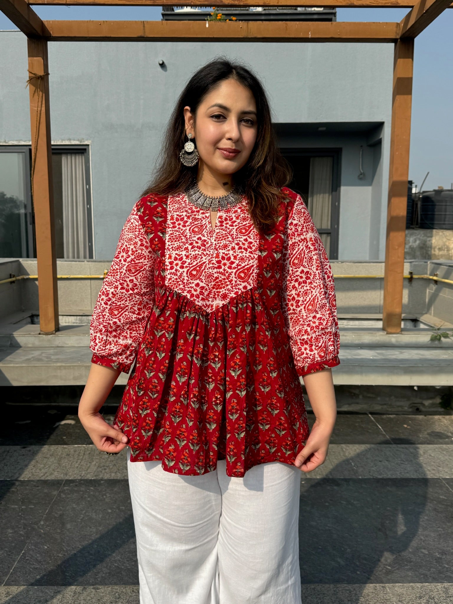 Lal Jal Gather Short Kurti