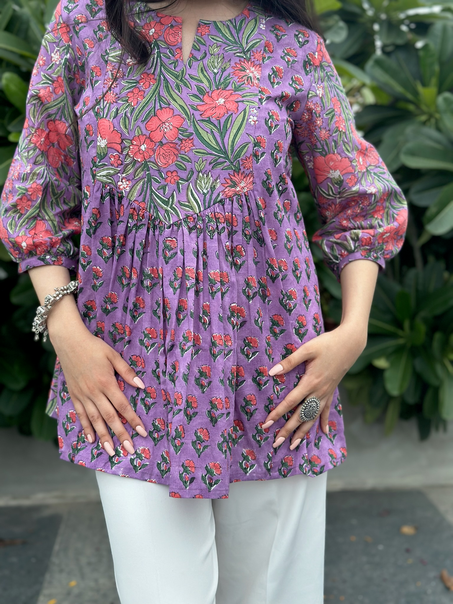 Dark Lilac Gather Short Kurti