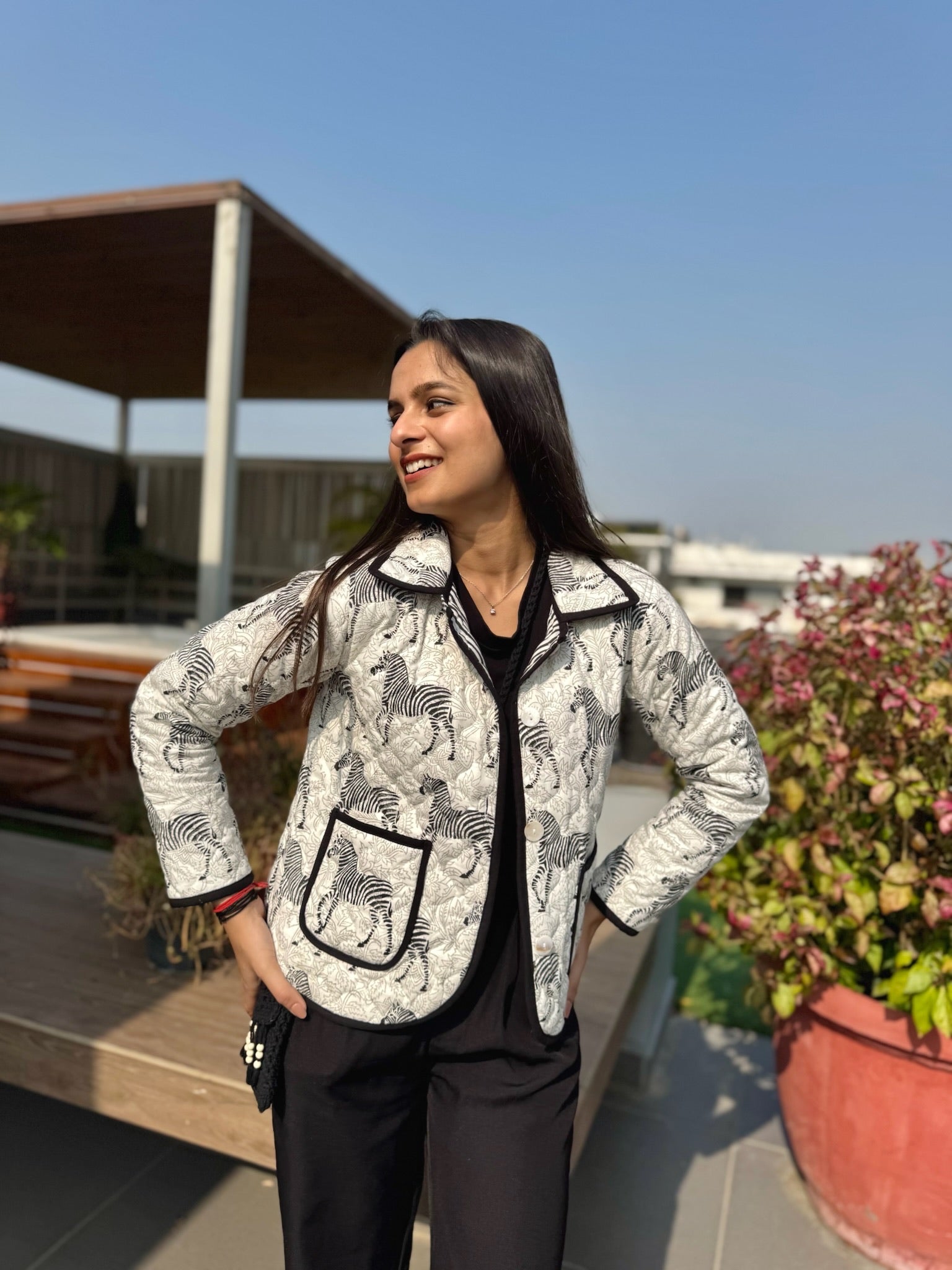 Zebra Striped Black Bomber Jacket