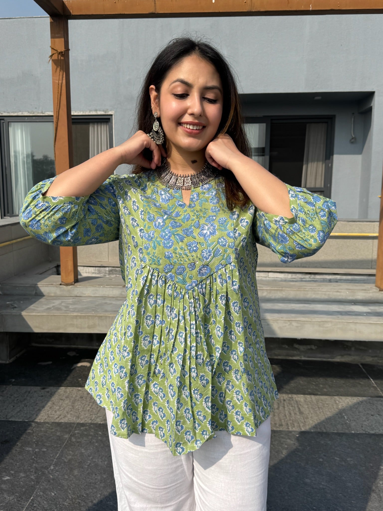 Turq Petal Gather Short Kurti