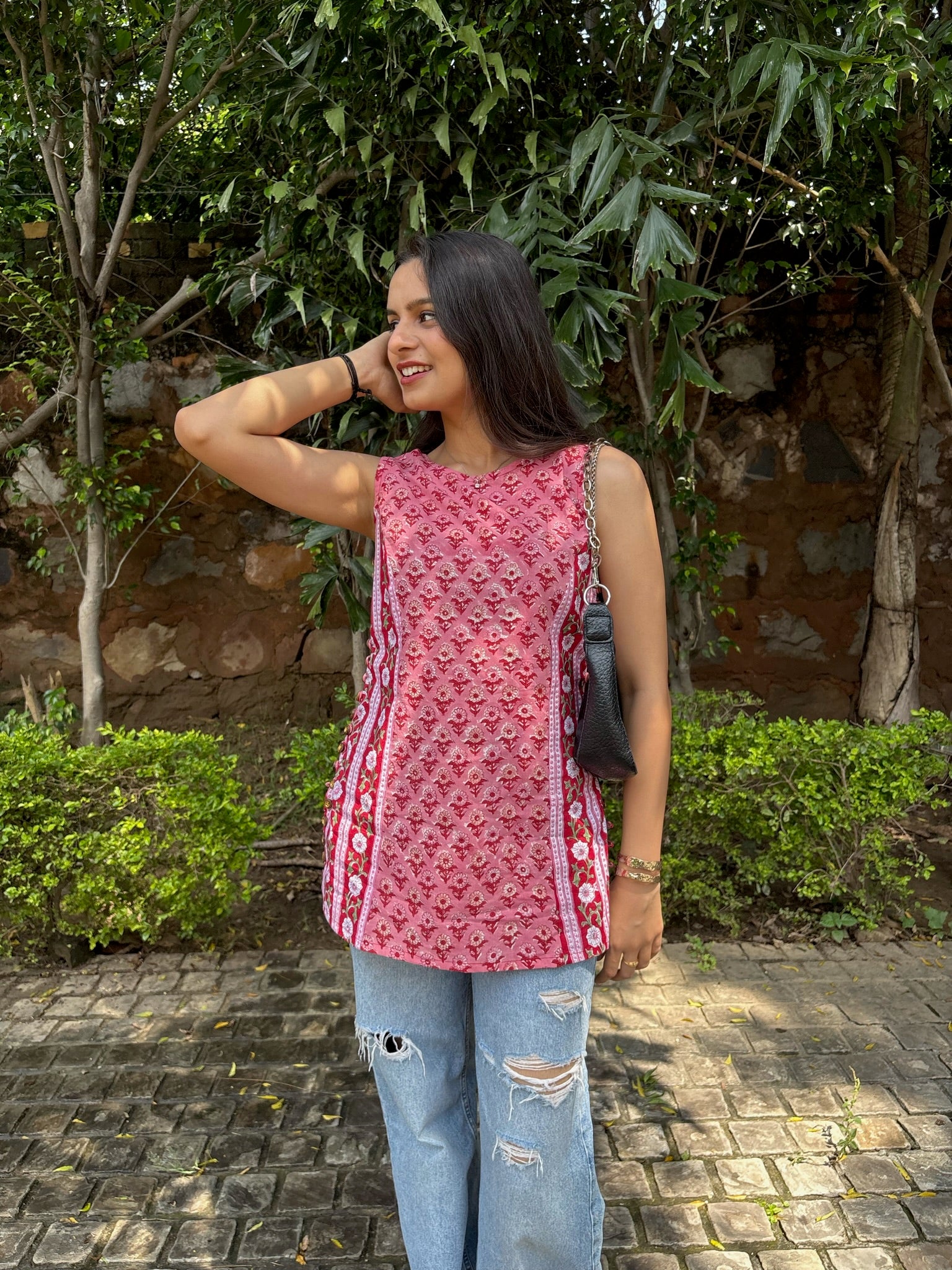 Pink Crimson Halter Short Kurti