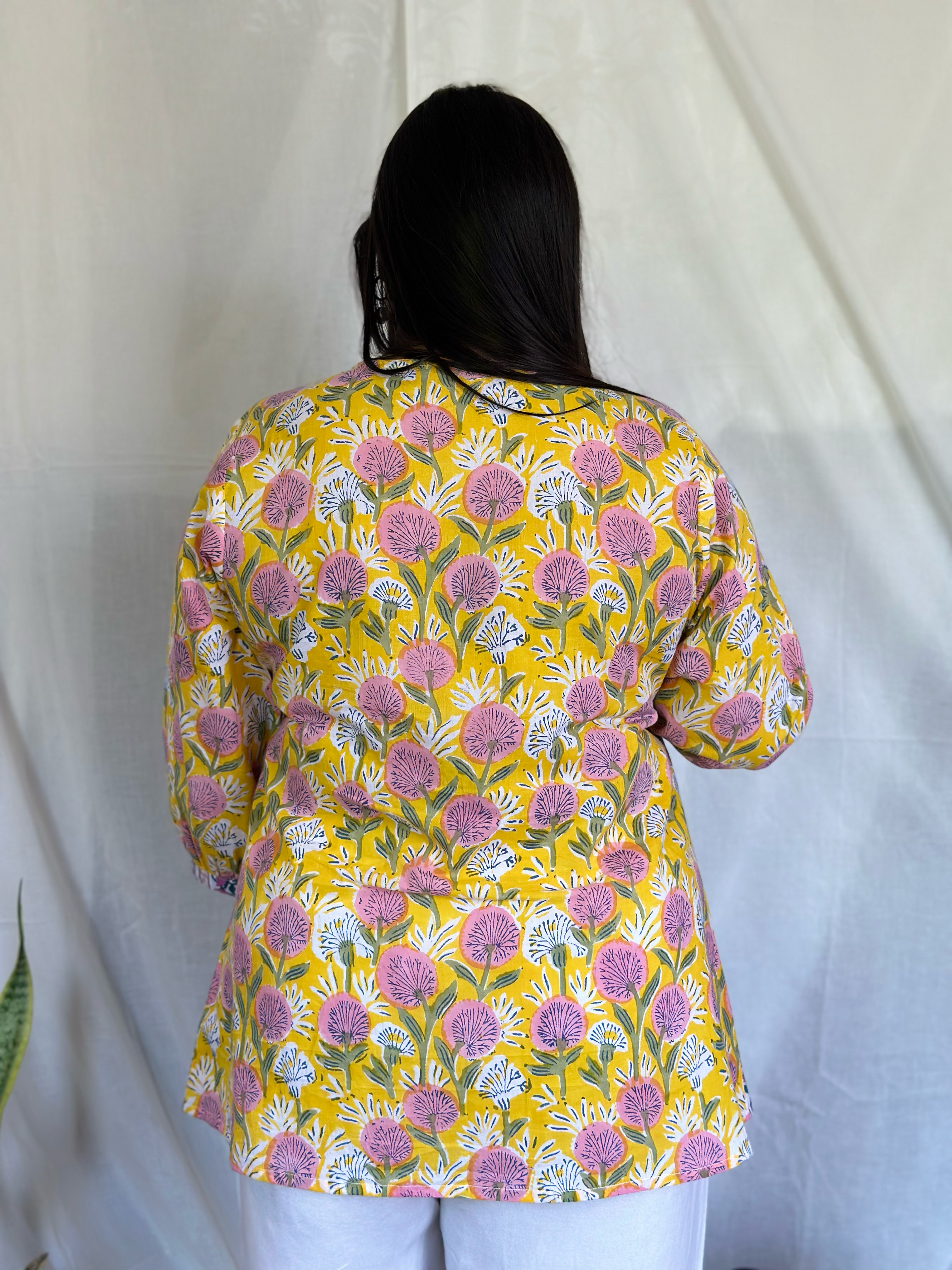 Dandelion Yellow Gather Short Kurti